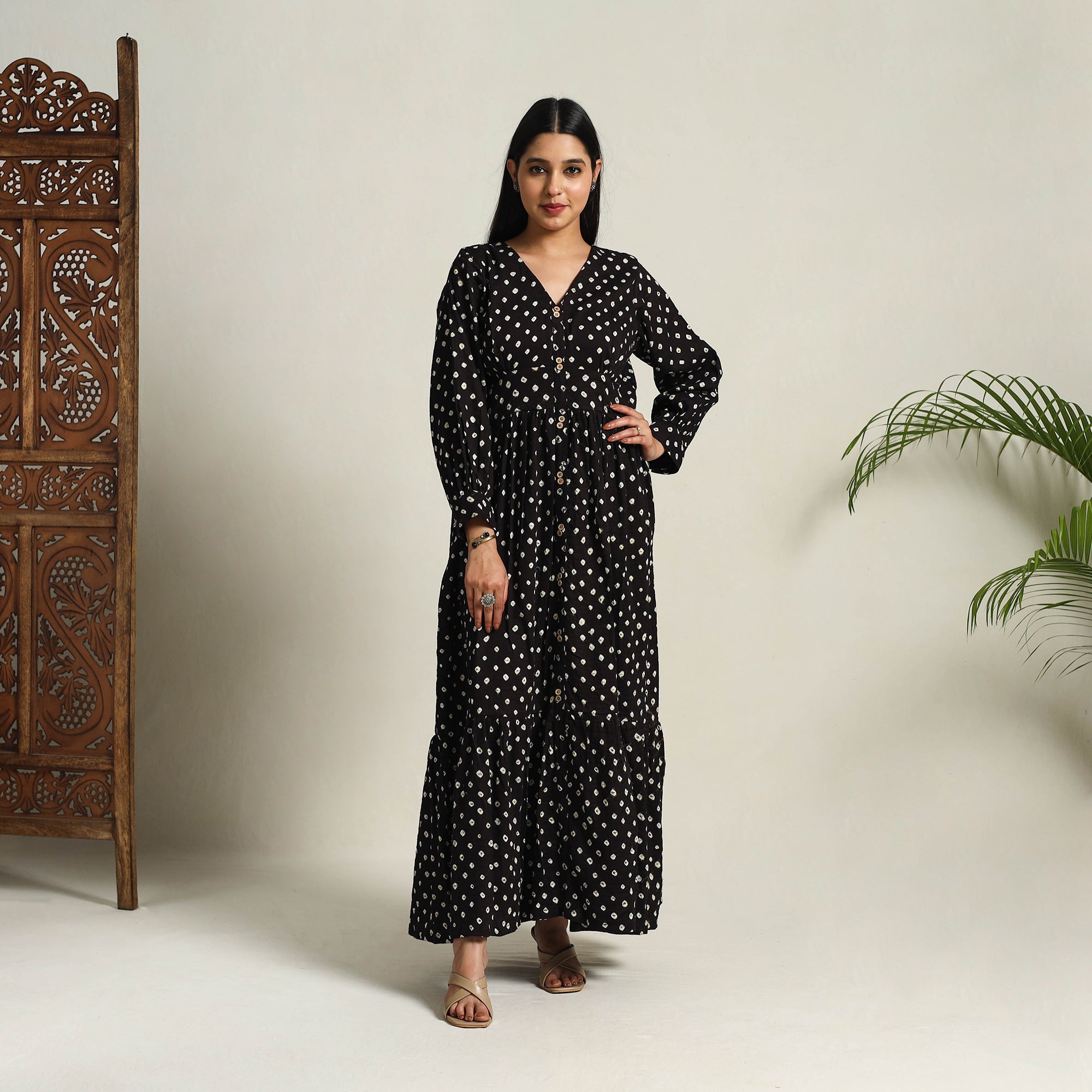 ITOKRI CASUALS Black - Tie & Dye Cotton Tiered Fit & Flare Bandhani Dress 07 - view 2