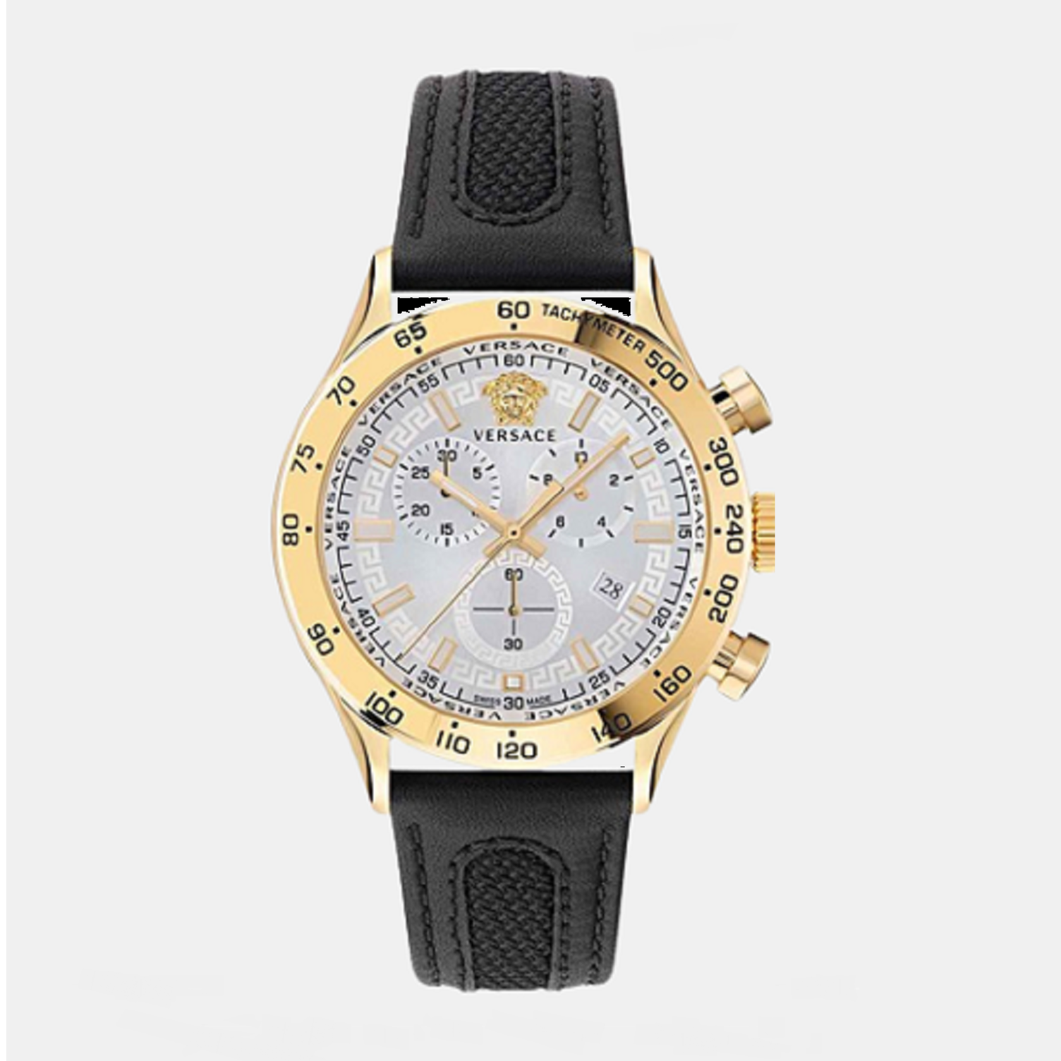 Versace Hellenyium Men Quartz White Dial Chronograph Leather Watch VE2U00222