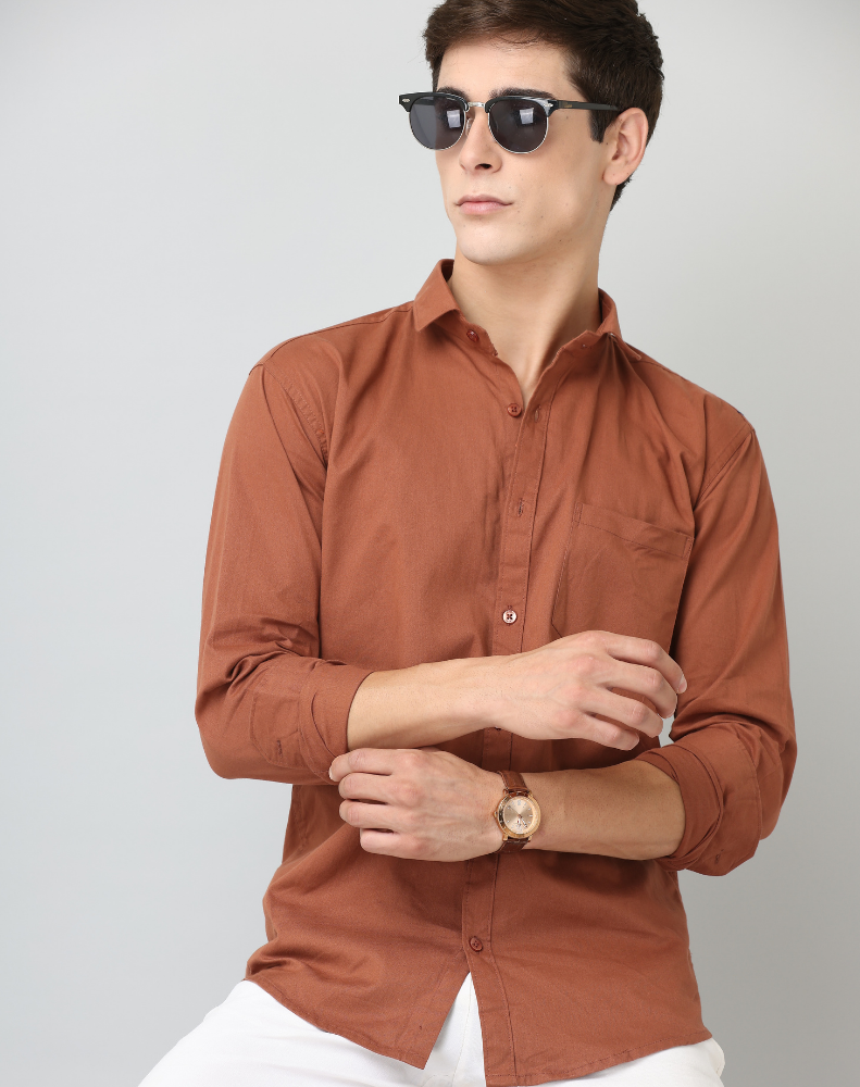 BlackTree Frankshirt Men Dusty Brown Solid Tailored Fit Cotton Casual Shirt