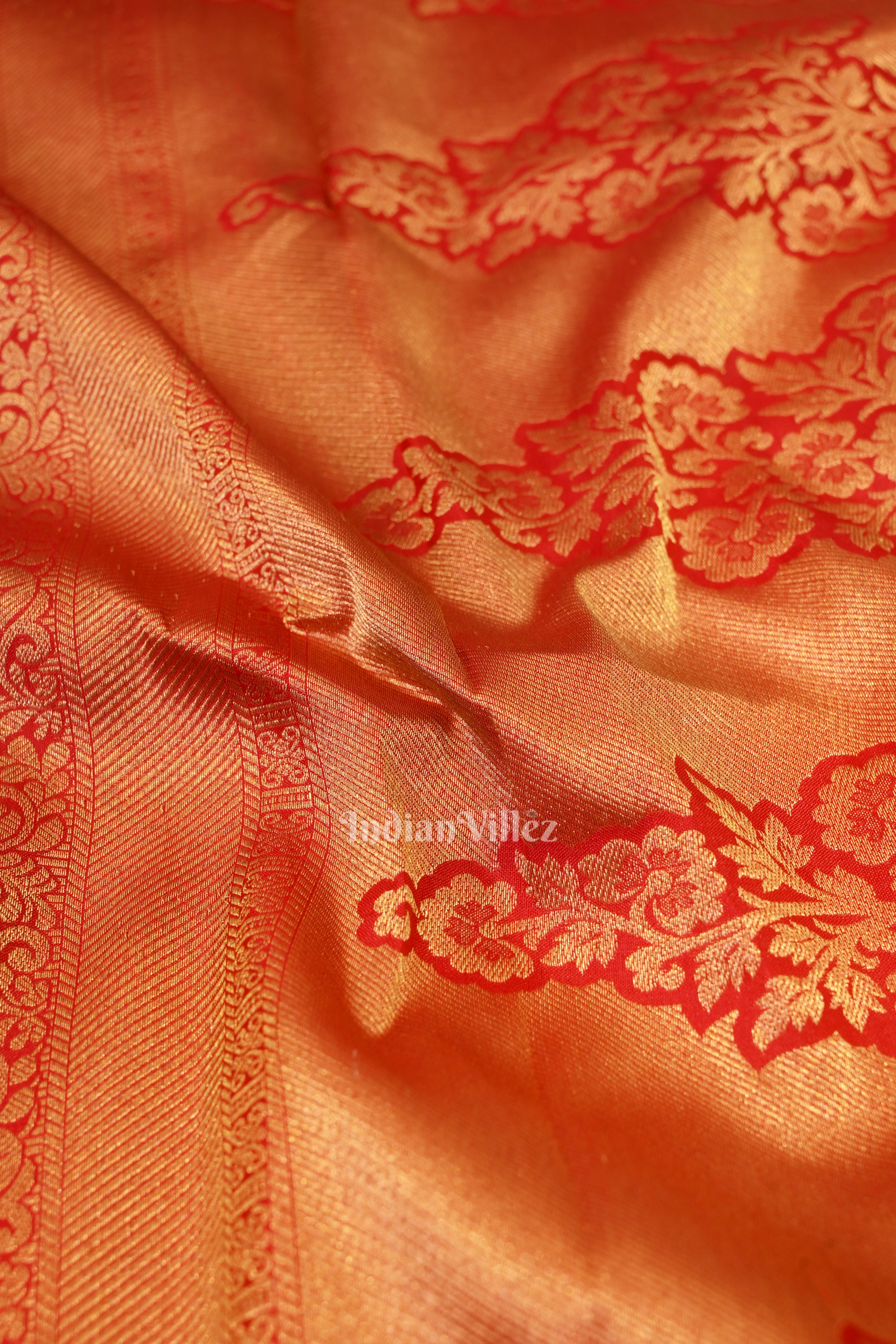 IndianVillèz Red Pure Kanjivaram Silk Saree – Women's - view 2