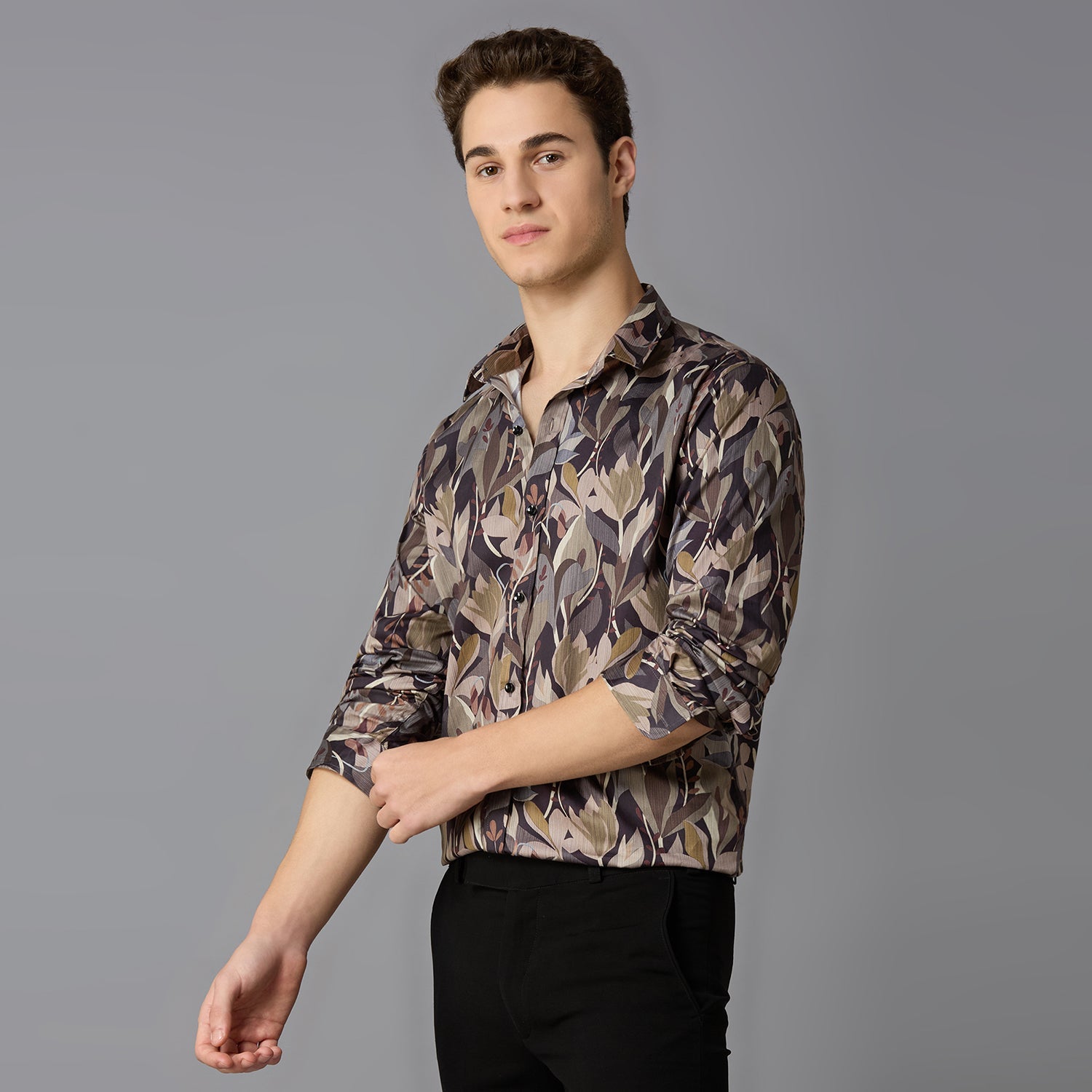 MARK & ALBERT Giza Cotton Printed Shirt – Beige