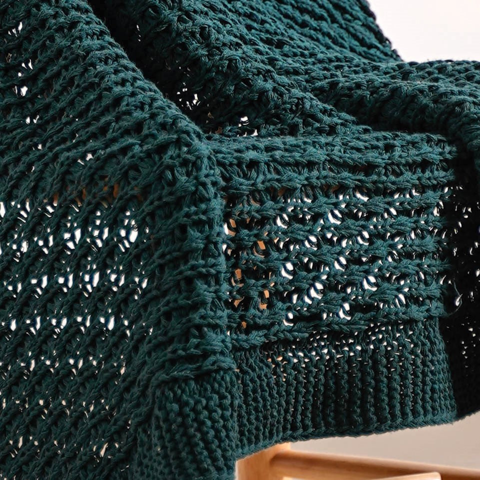 Nestasia Green Cable Knitted Pure Cotton Soft Throw Blanket - view 6