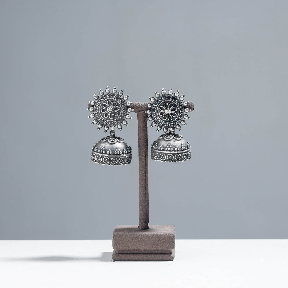 WHITE RIVER STORIES Antique Silver Finish Oxidised Brass Base Jhumki Earrings
