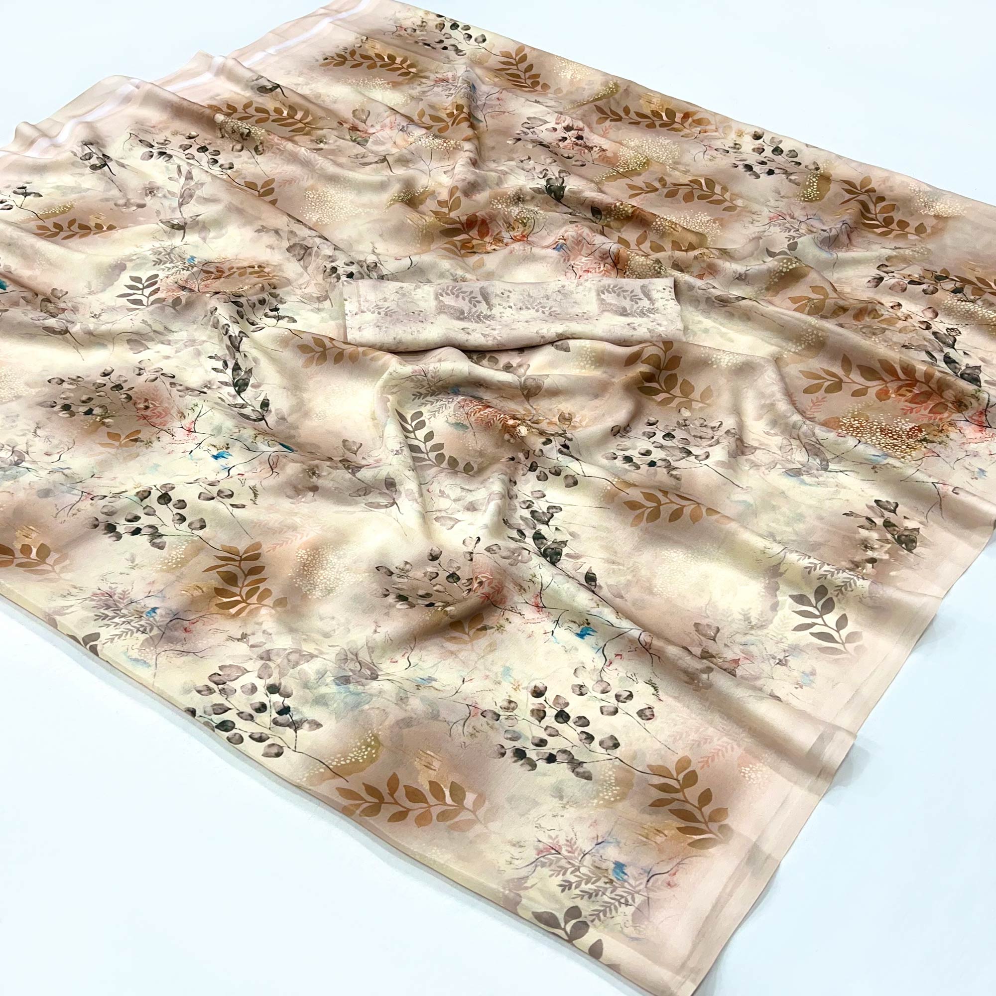 Peachmode Beige Floral Digital Printed Georgette Saree