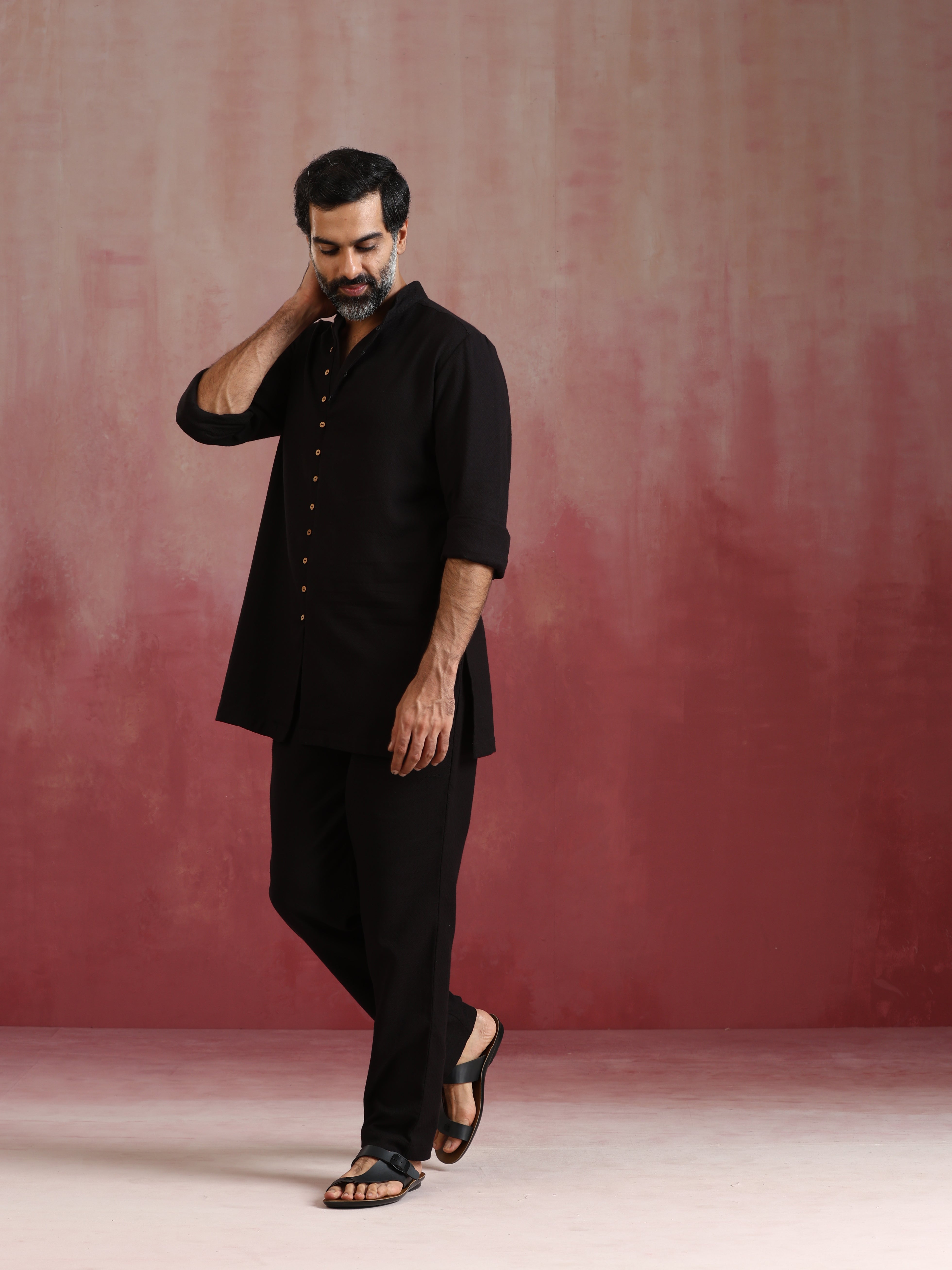 trueBrowns Men's Black Cotton Dobby Co-ord Set - view 4
