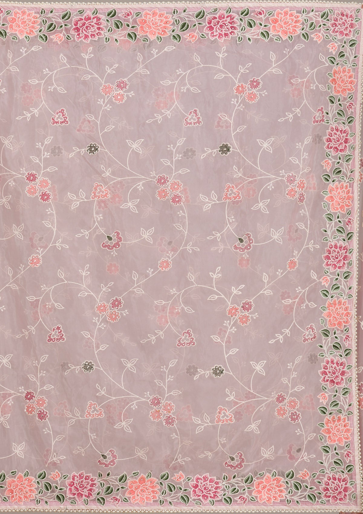 Koskii Onion Pink Threadwork Organza Saree – Women's - view 8