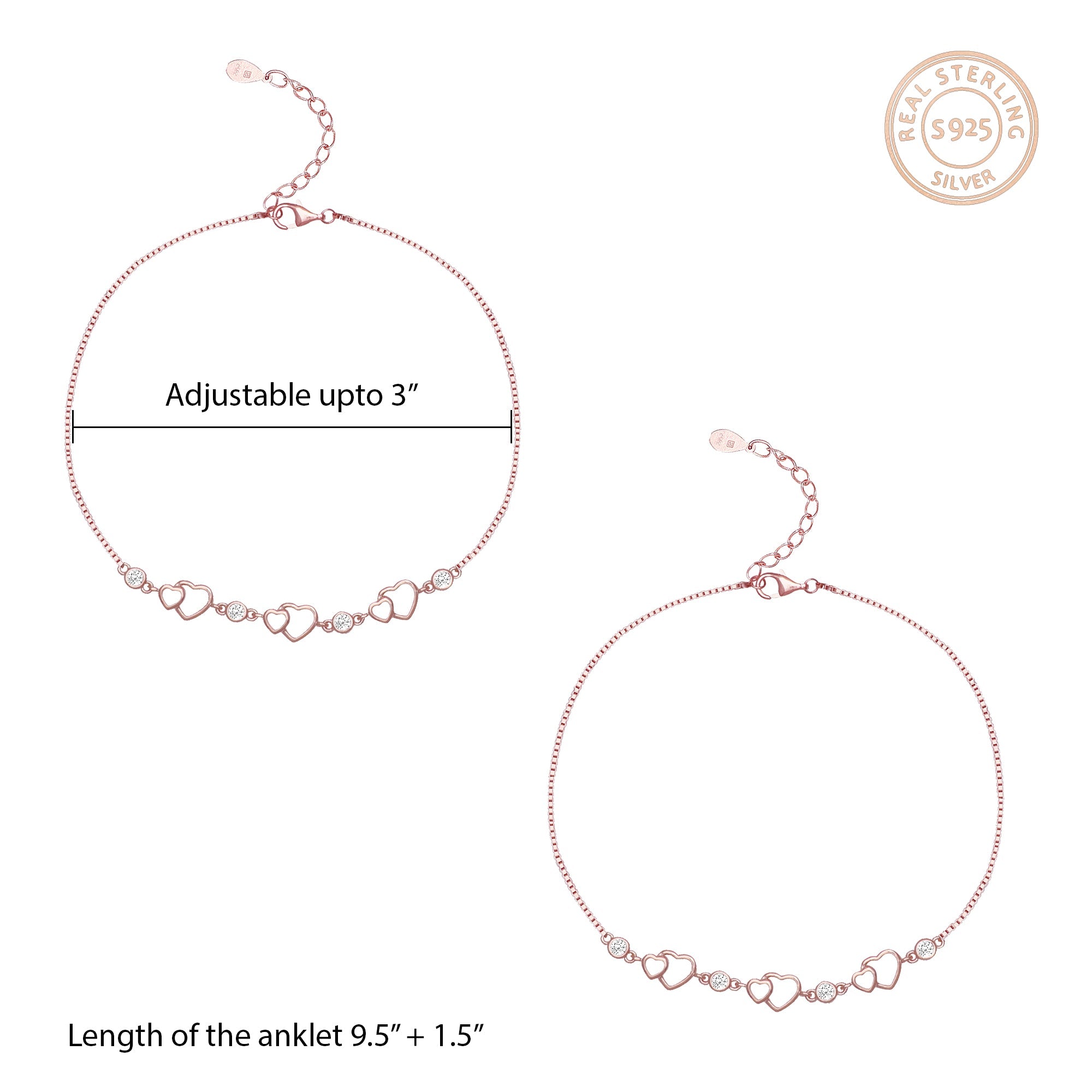 GIVA Jewellery Rose Gold Heart Anklet - view 4