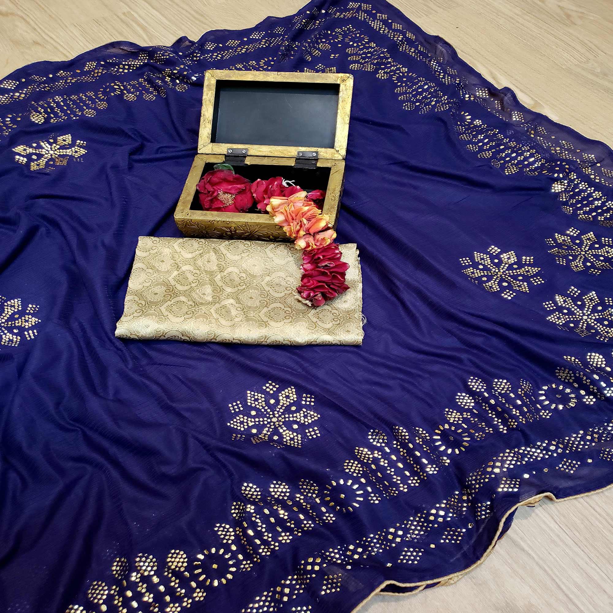 Peachmode Ideal Navy Blue Colored Festive Wear Embellished Art Silk Saree