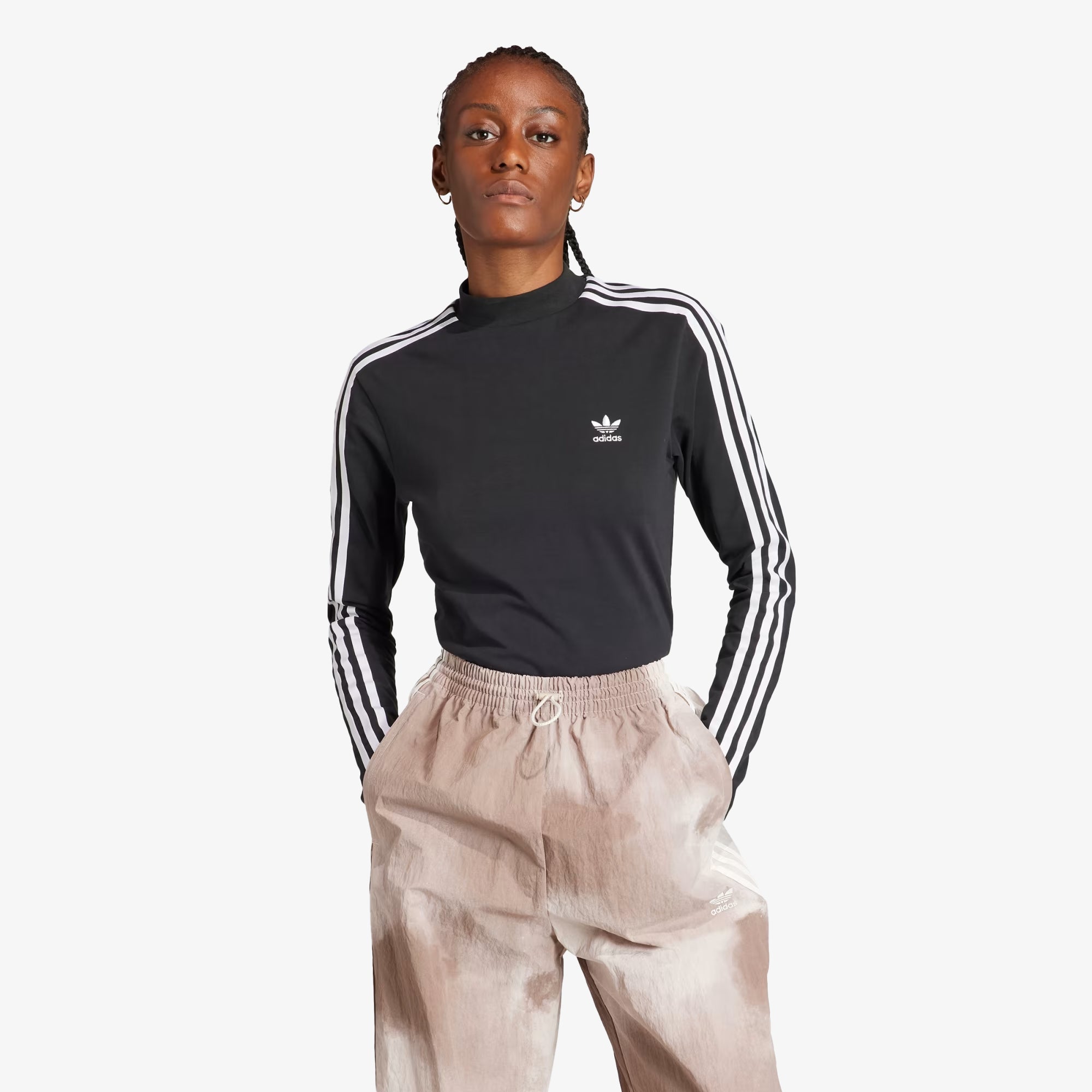 Adidas Originals | ADICOLOR CLASSICS 3-STRIPES HIGH NECK LONG SLEEVE TEE { BLACK