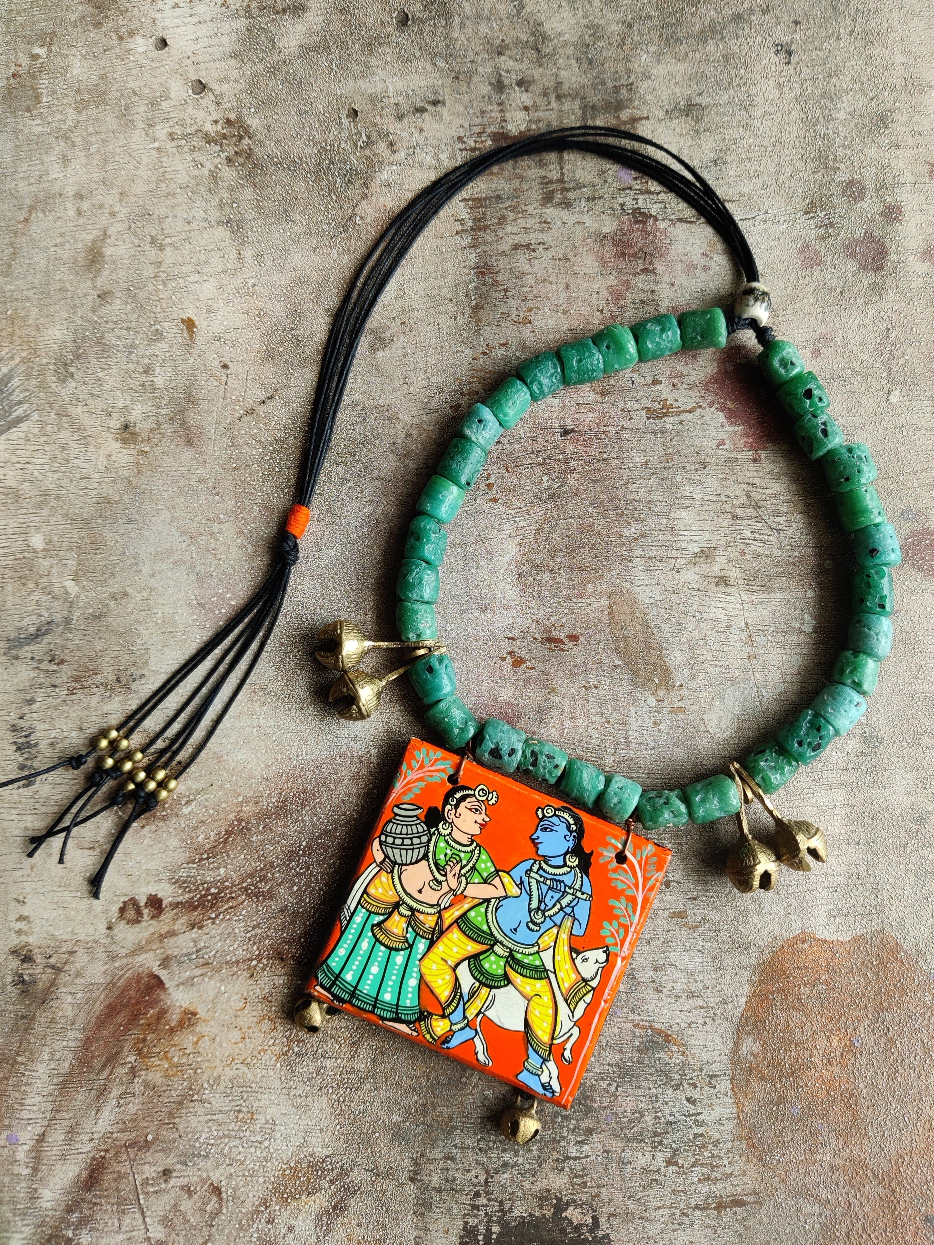 Madhukari Krishna Leela Pattachitra Hand Painted Necklace