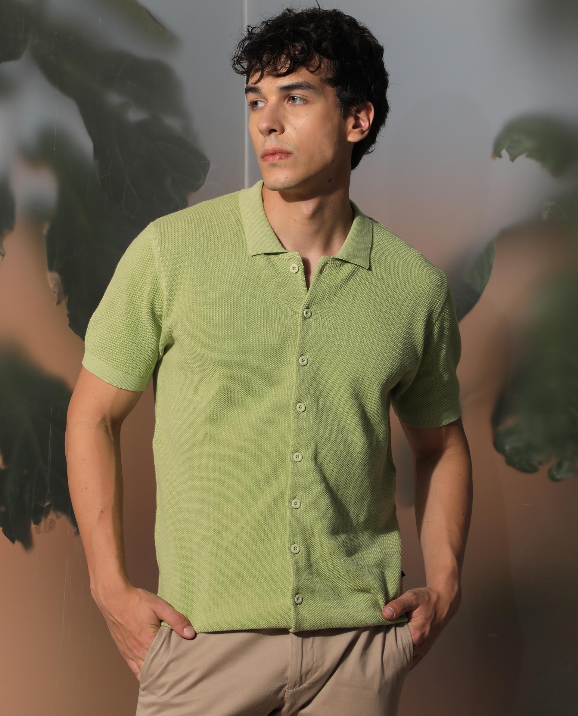 Rare Rabbit Men'S Alias Ss Light Green Shirt Cotton Fabric Collared Neck Short Sleeves Solid Print - view 4