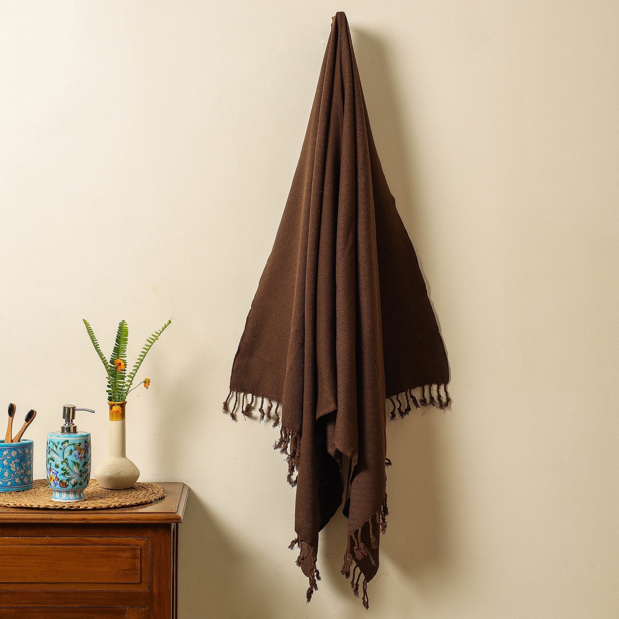 HANDLOOM VIRASAT Brown - Handloom Cotton Towel with Tassels from Bijnor by Nizam