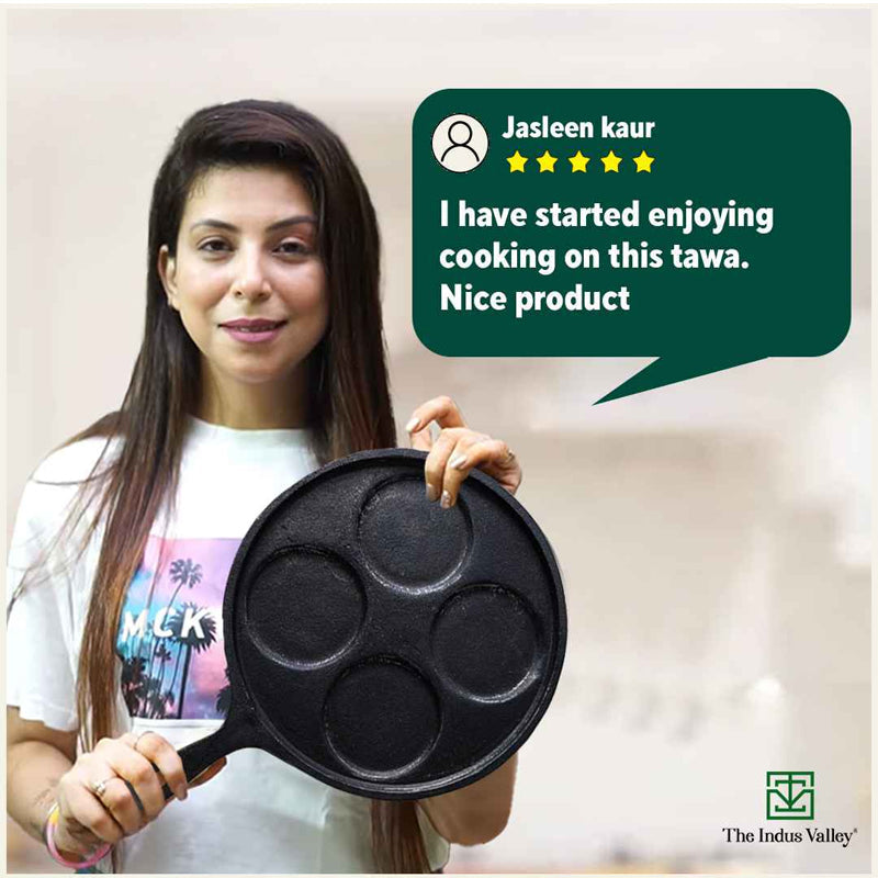 The Indus Valley CASTrong Cast Iron Uttapam/ Set Dosa Tawa, 4 Pit,Pre-seasoned, 100% Pure, Toxin-free, Induction, 27.5cm - view 11