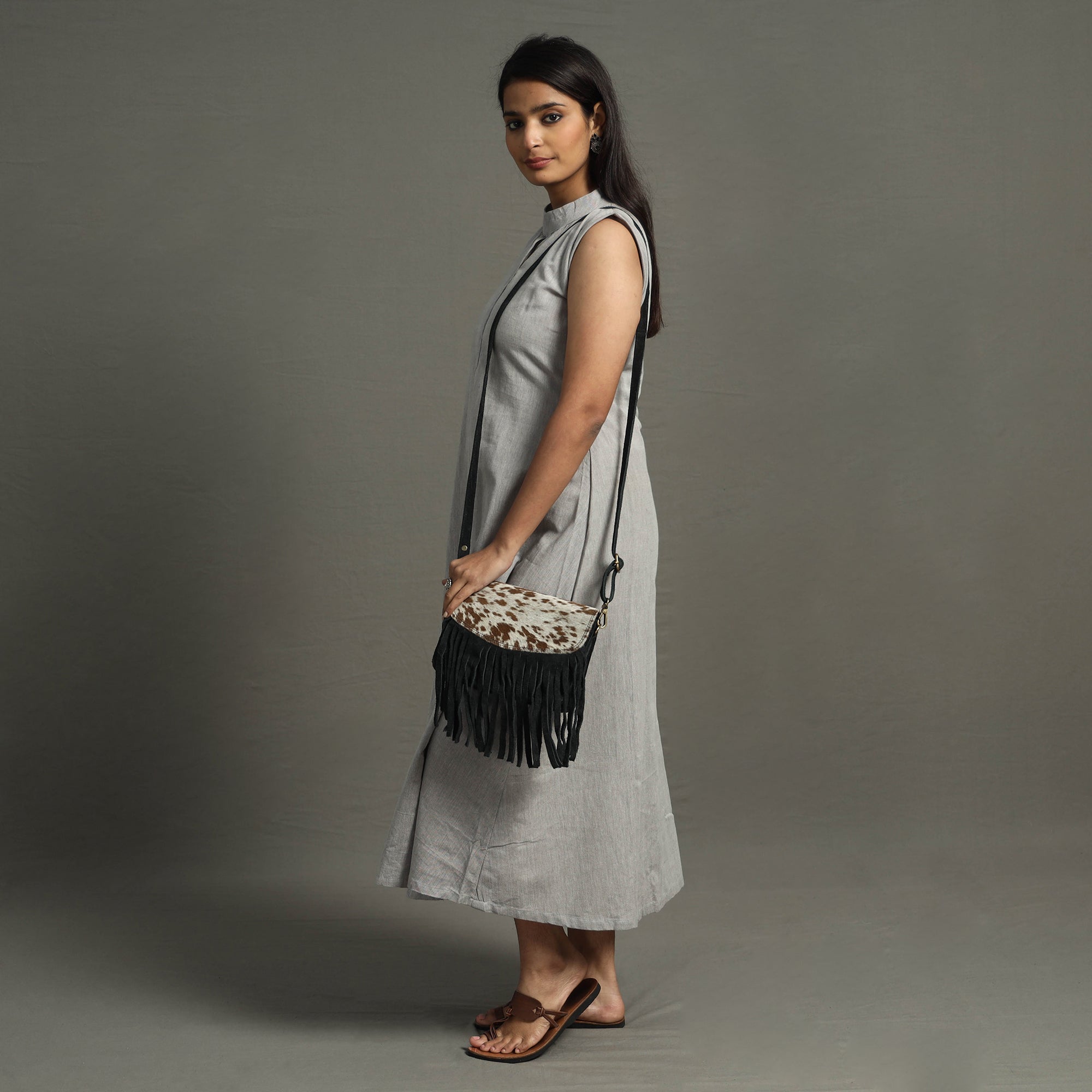 ITOKRI CRAFTS INITIATIVE Black - Handcrafted Suede Leather Fringe Sling Bag - view 3