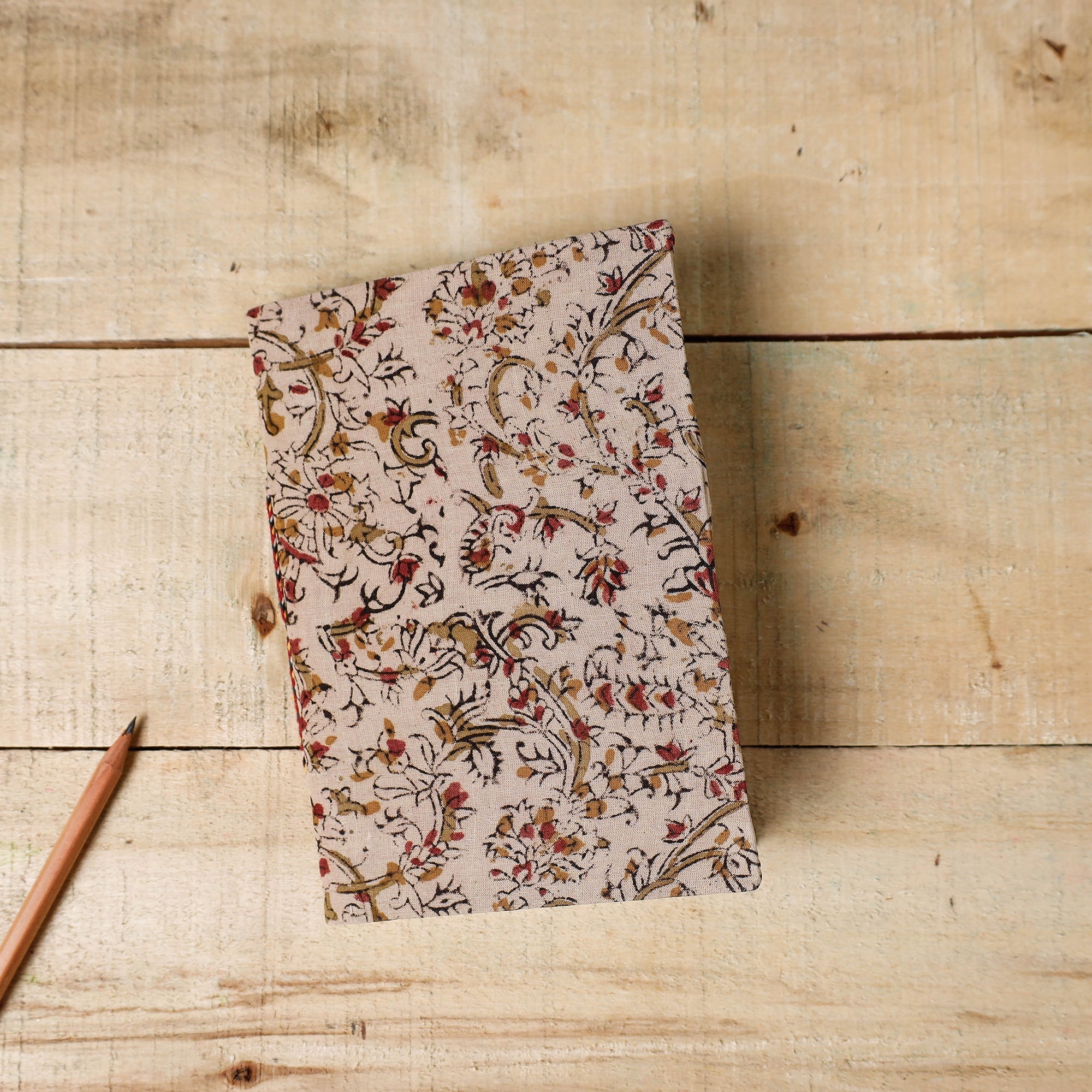 BINDAAS UNLIMITED Beige - Kalamkari Fabric Cover Handmade Paper Notebook (7 x 5 in)