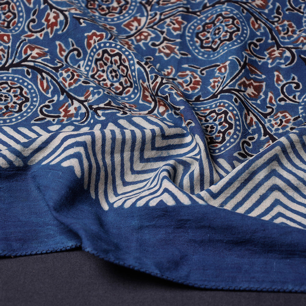 KACHCHH JI CHHAAP Blue - Ajrakh Block Printing Cotton Scarf from Kutch - view 2
