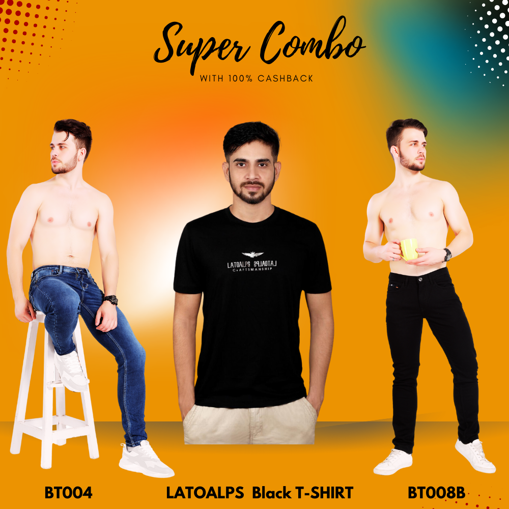 BlackTree BUY 2 PREMIUM JEANS & Black ITALIAN FABRIC LATOALPS T-SHIRT WITH 100% CASHBACK.