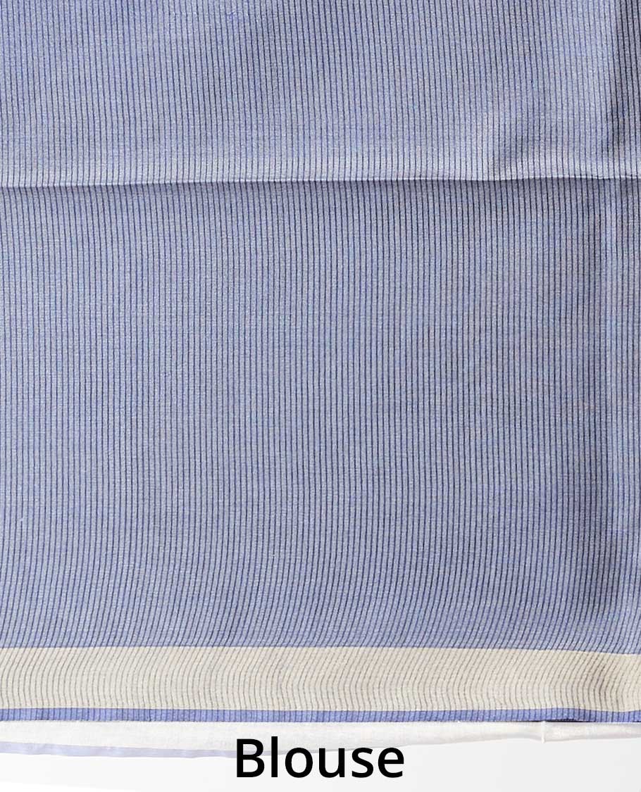 Pothys Blue leaf design tusser silk saree with self zari border - view 4