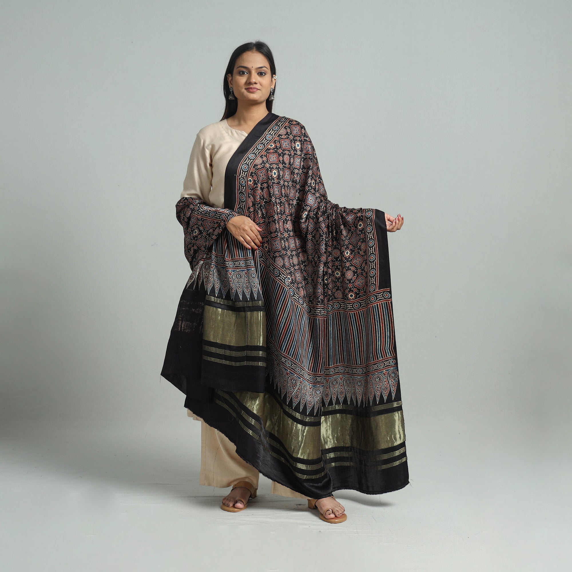 KACHCHH JI CHHAAP Black - Modal Silk Block Print Ajrakh Dupatta 86