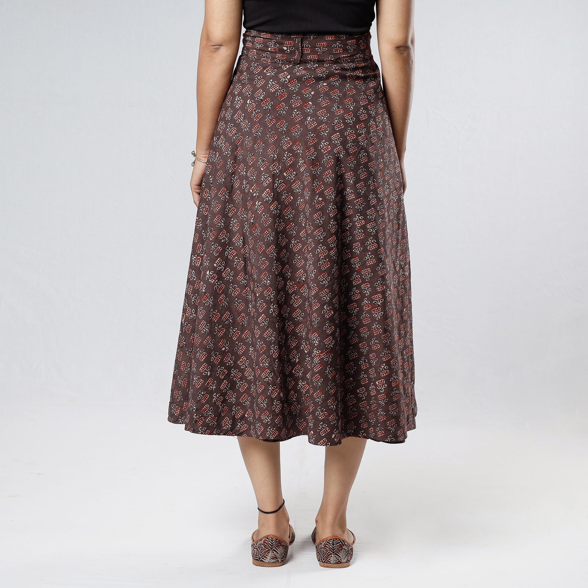 NOORI BAZAR Brown - Ajrakh Block Printed Cotton Wrap Around Skirt - view 5