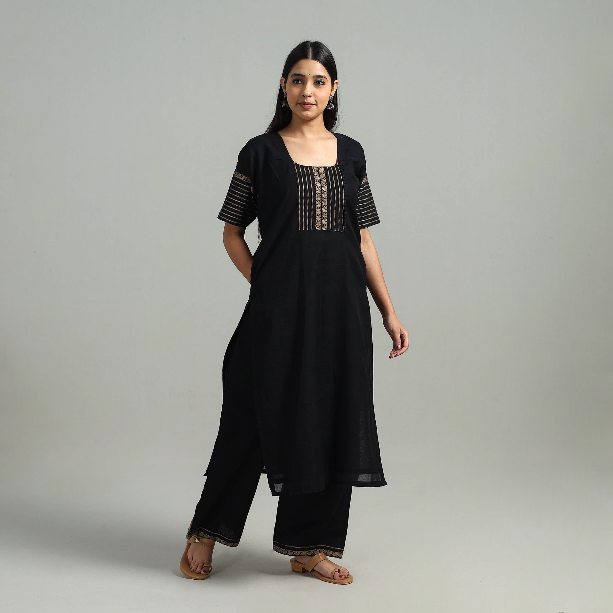 ITOKRI CASUALS Black - Cotton Dharwad Kurta Set with Palazzo & Dupatta 03 - view 5