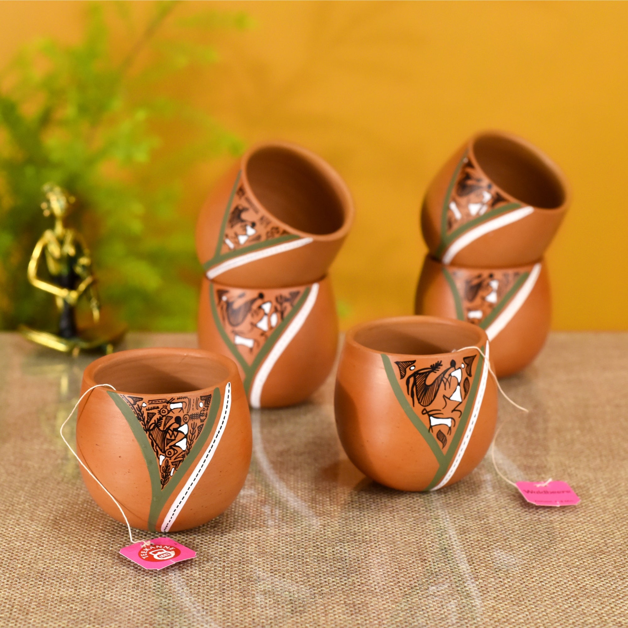 ART CREATIONS BY SUMAN SONTHALIA Brown - Knosh-K Earthen Kullads with Tribal Motifs (Set of 6) - view 2
