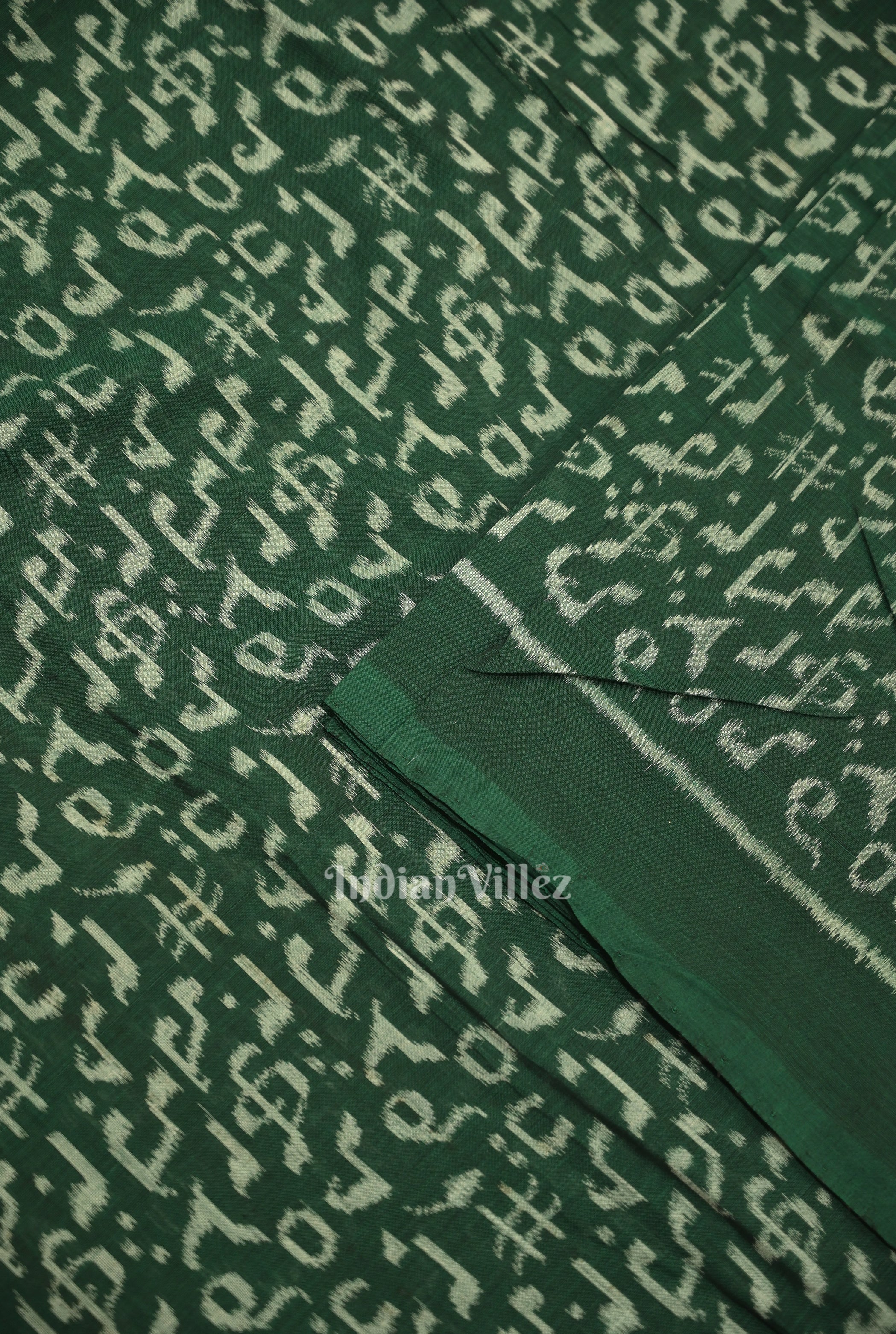 IndianVillèz Green Musical Instrument Theme Odisha Ikat Sambalpuri Cotton Fabric - view 2