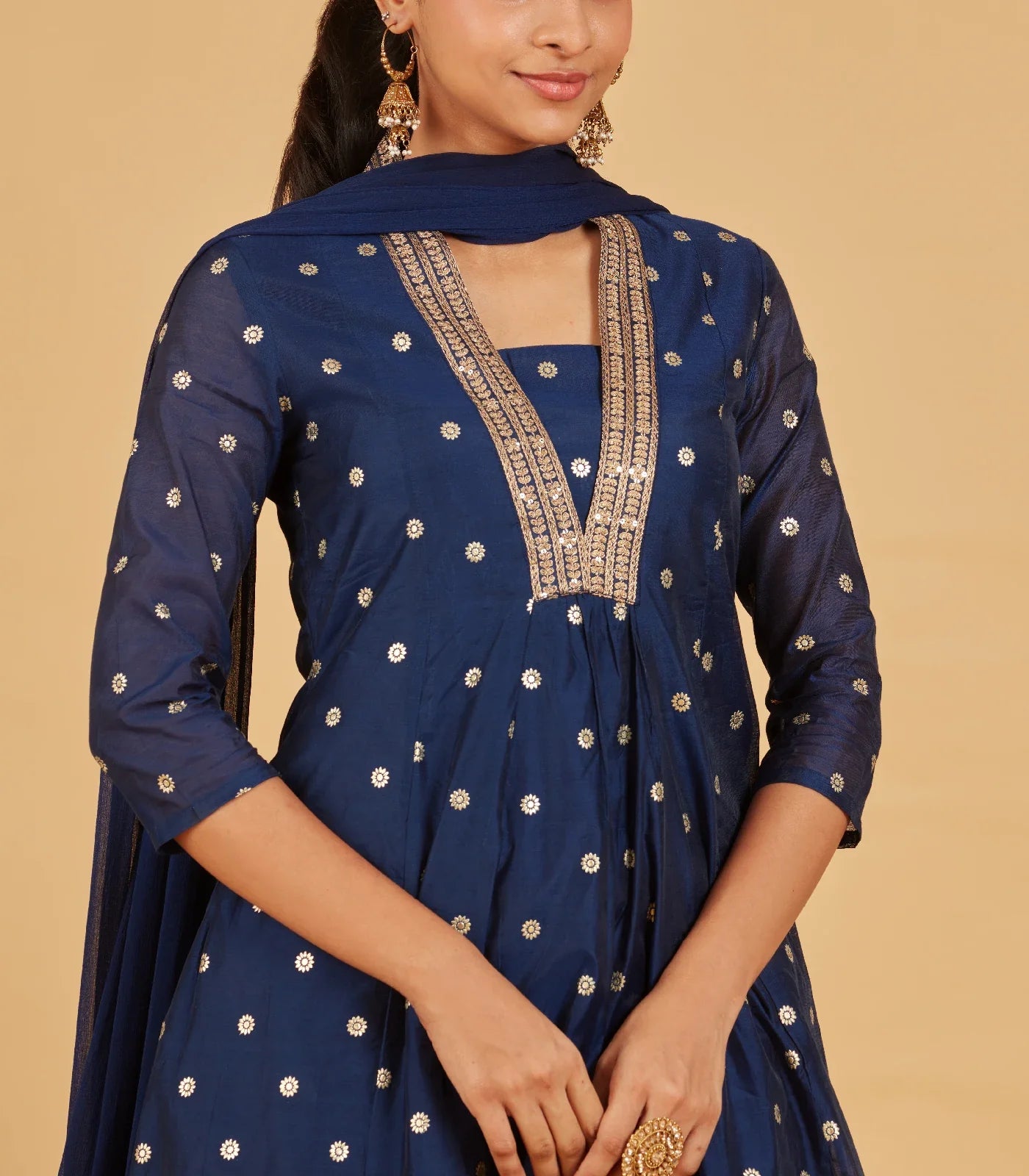 RmKV Royal Blue Kurta Set With Matching Dupatta - view 2