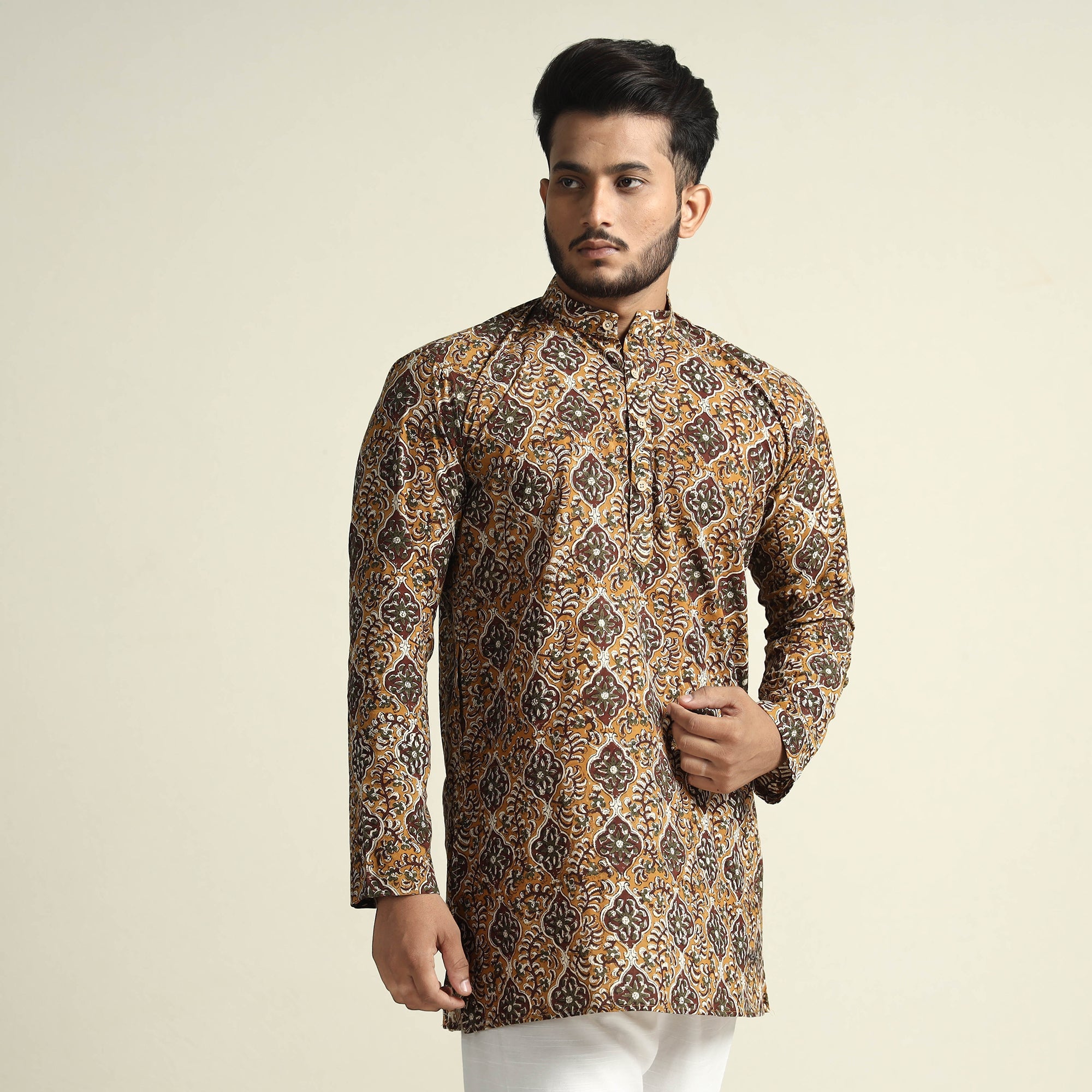 ITOKRI CASUALS Brown - Bagru Block Printed Cotton Men Short Kurta