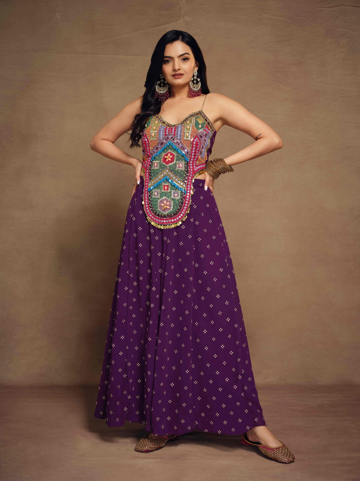 ClothsVilla Purple Art Silk Georgette Top & Palazzo Co-Ord Set for Chic Fashion