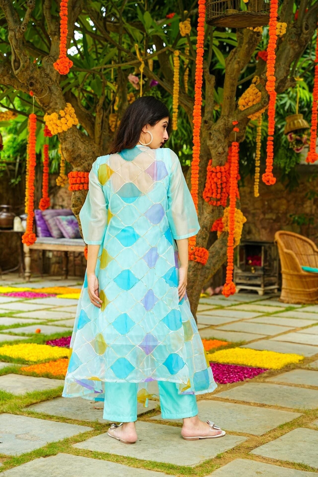 Idaho-o Crystal blue kurta jacket set - view 4