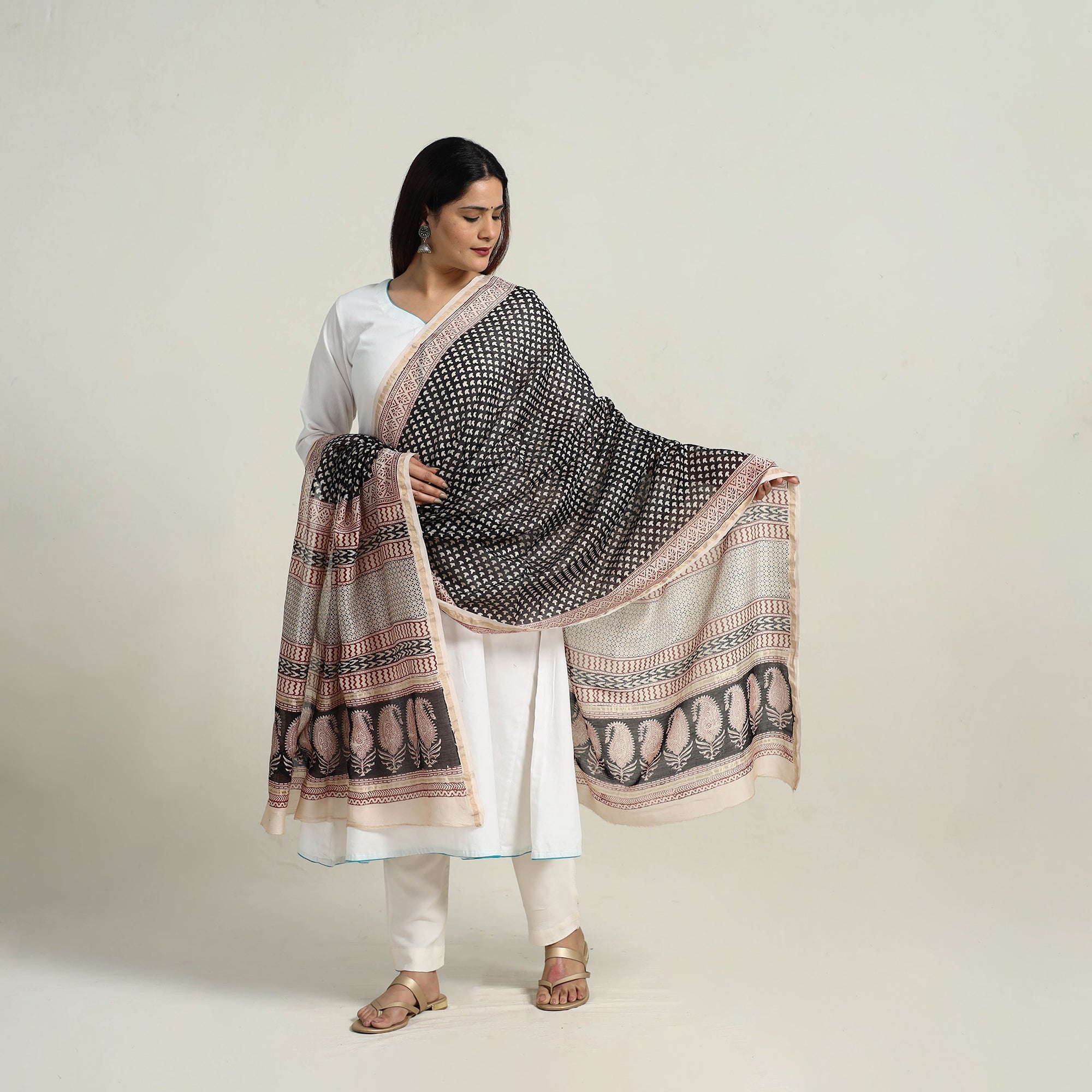 BAGH PRINTS BY MOHAMMED RAFIK KHATRI Black - Natural Dyed Hand Block Print Chanderi Silk Bagh Dupatta 22 - view 2