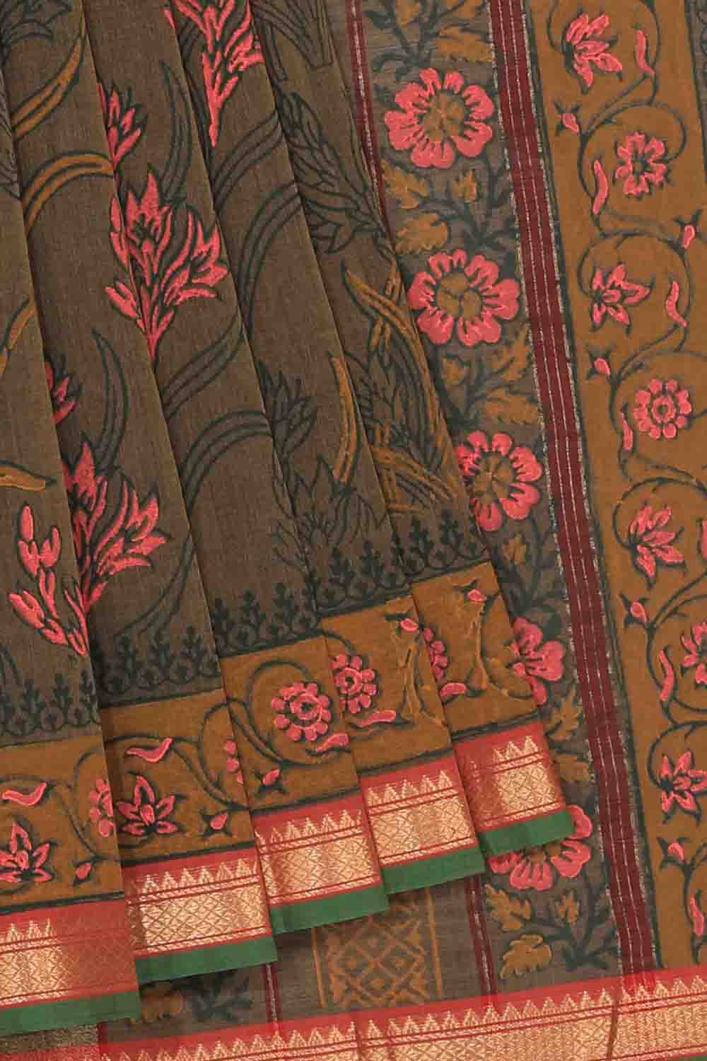 Kalanjali Ethnics Hand block printed cotton saree