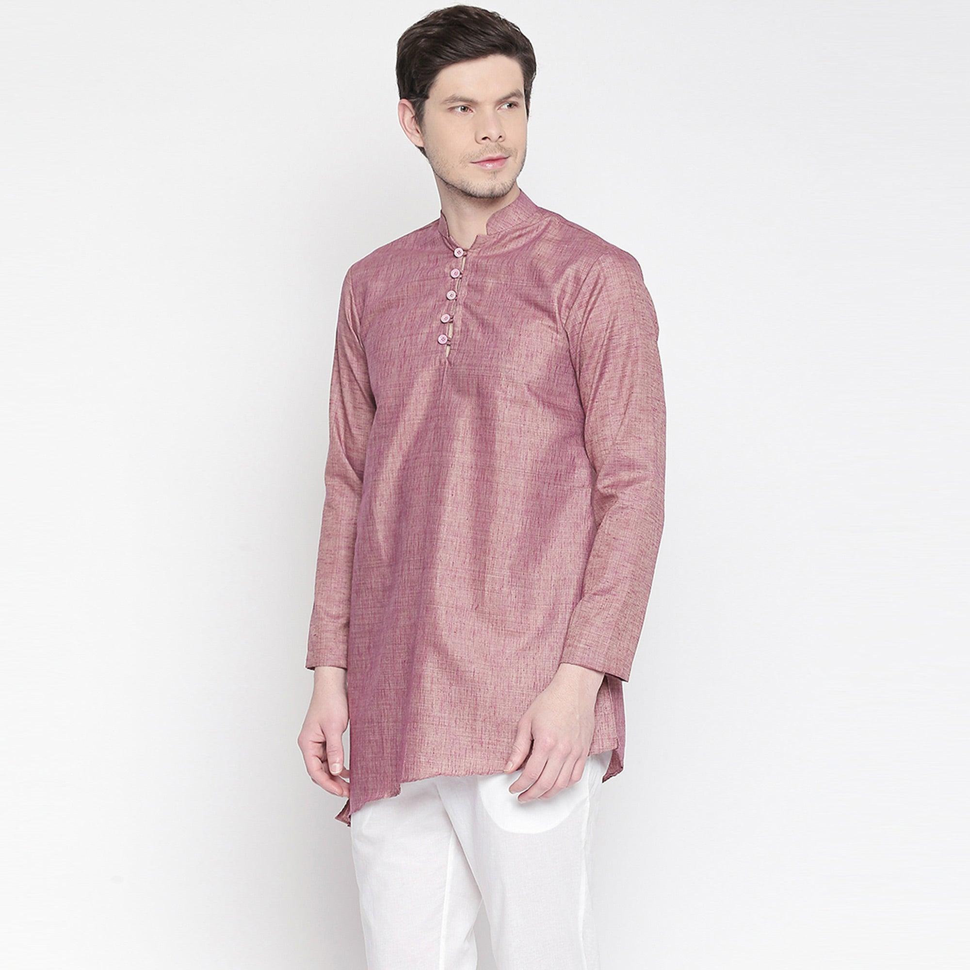 Peachmode Mauve Cotton Short Kurta with Asymmetric Hem - view 5