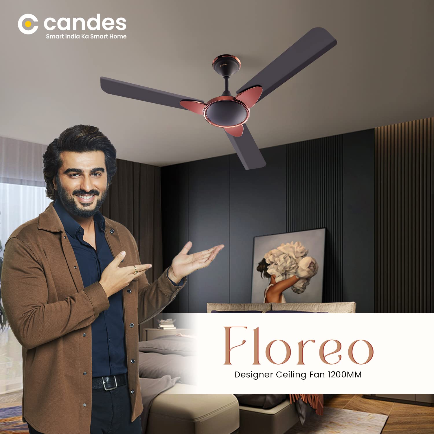 Candes Floreo 1200mm/48 inch High Speed 405 RPM Anti-dust Designer 3 Star Rated Ceiling Fan With 2 Yrs Warranty (Coffee Brown, Pack of 1) - view 2