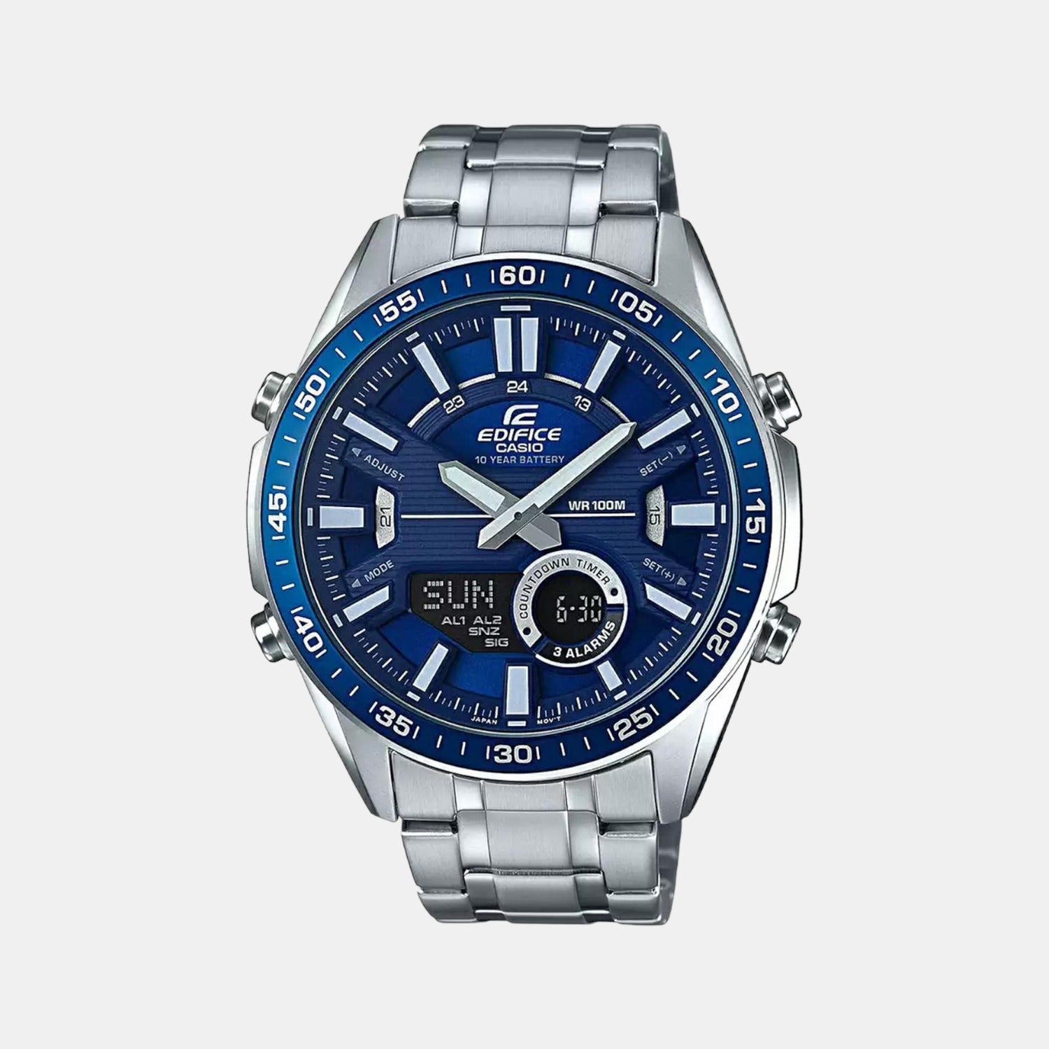 Casio Edifice Men Quartz Blue Dial Analog-Digital Stainless Steel Watch EX440