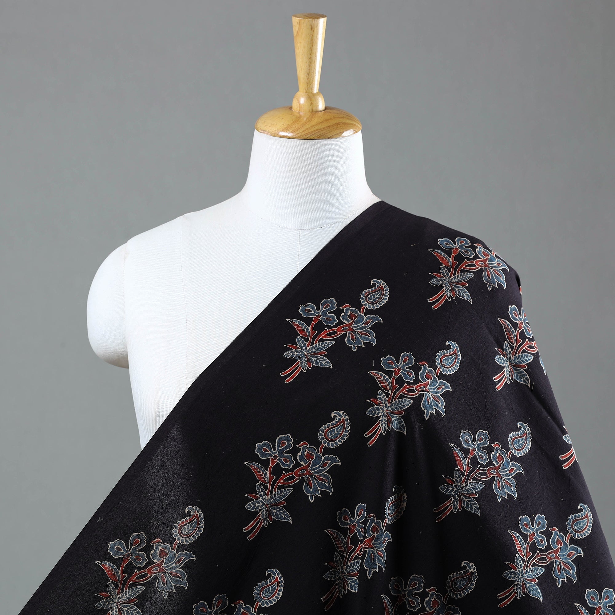 AJRAKH BY JABBAR KHATRI Black - Natural Dyed Cotton Ajrakh Print Fabric 54