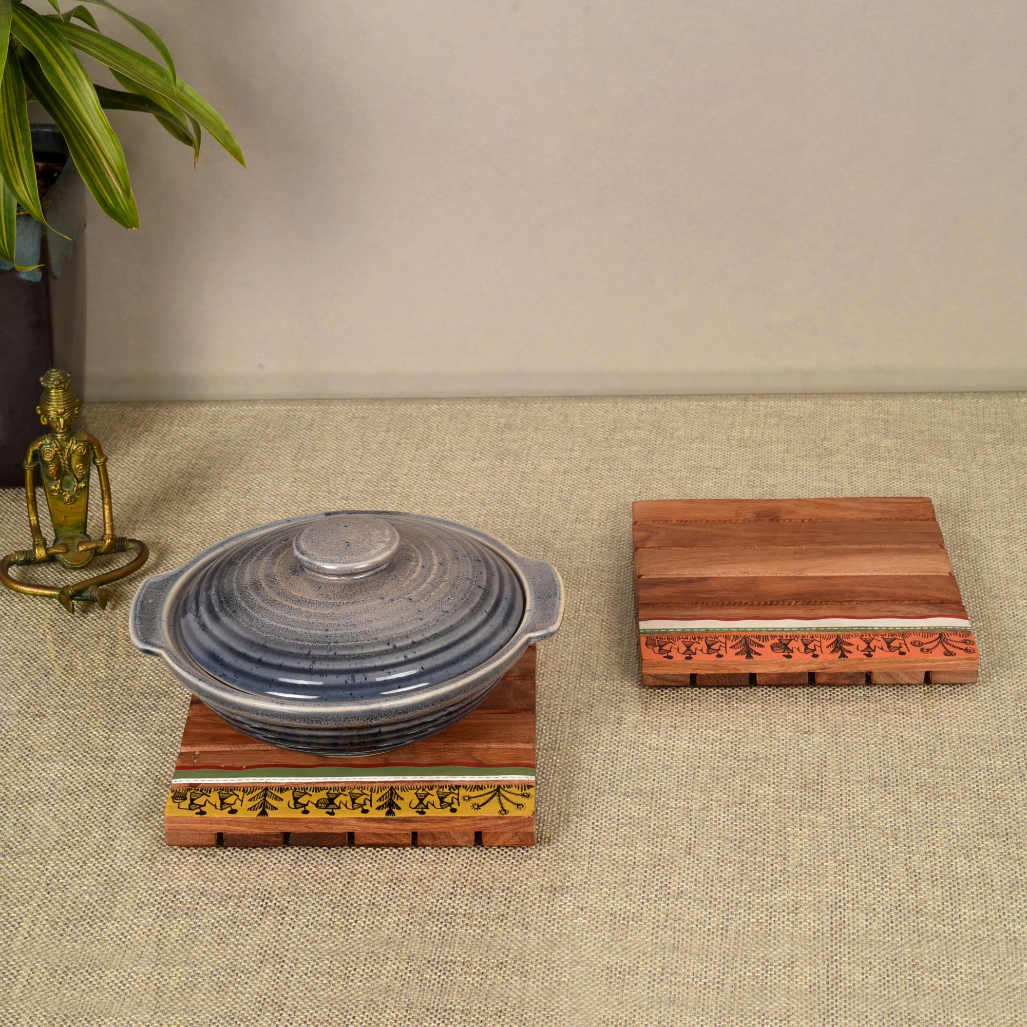 ART CREATIONS BY SUMAN SONTHALIA Brown - Rustic Square Wooden Trivets Set Of 2 (6x6x1.5)