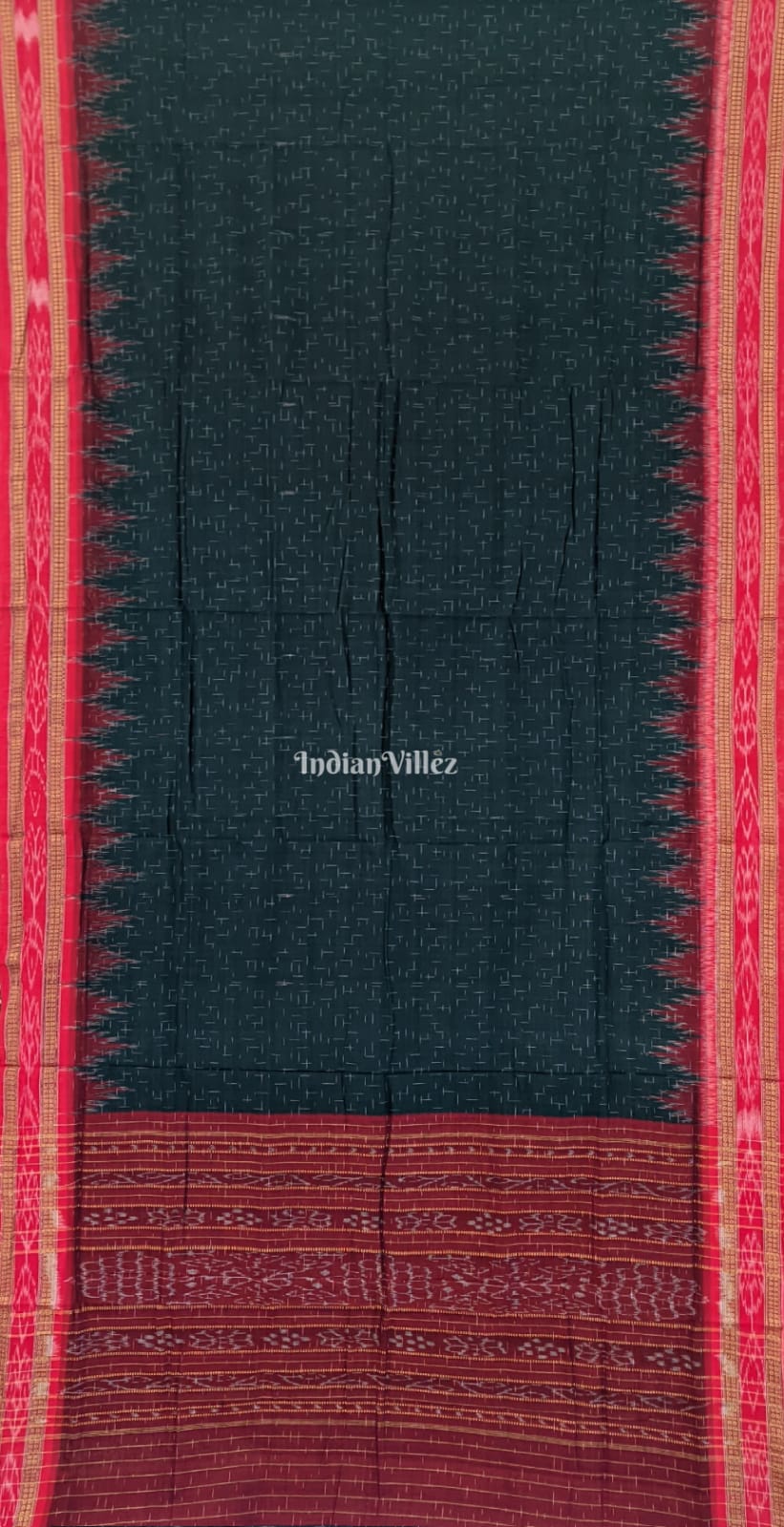 IndianVillèz Bottle Green Maniabandha Odisha Ikat Cotton Saree