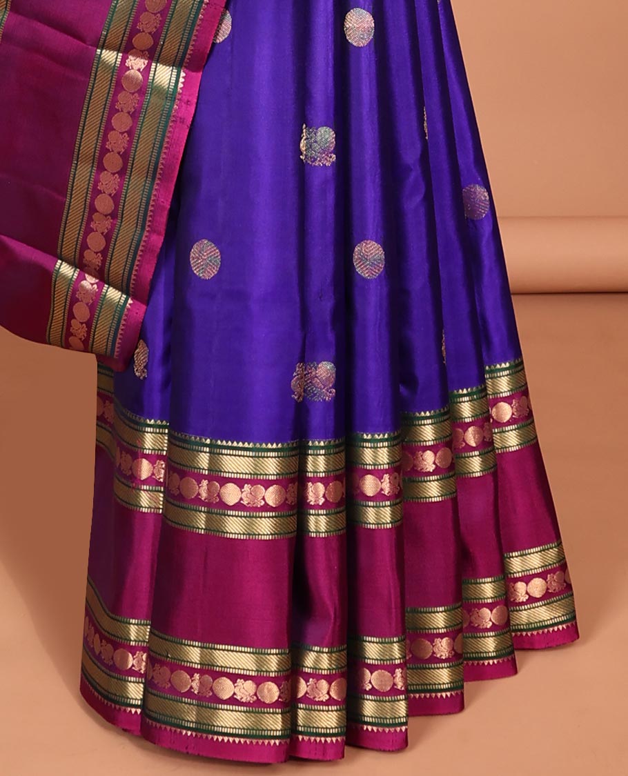 Pothys Blue zari buttas silk saree, contrast jaal pallu & rettai pettu border of rekku,Muthu,banaras & mayil poun - view 3