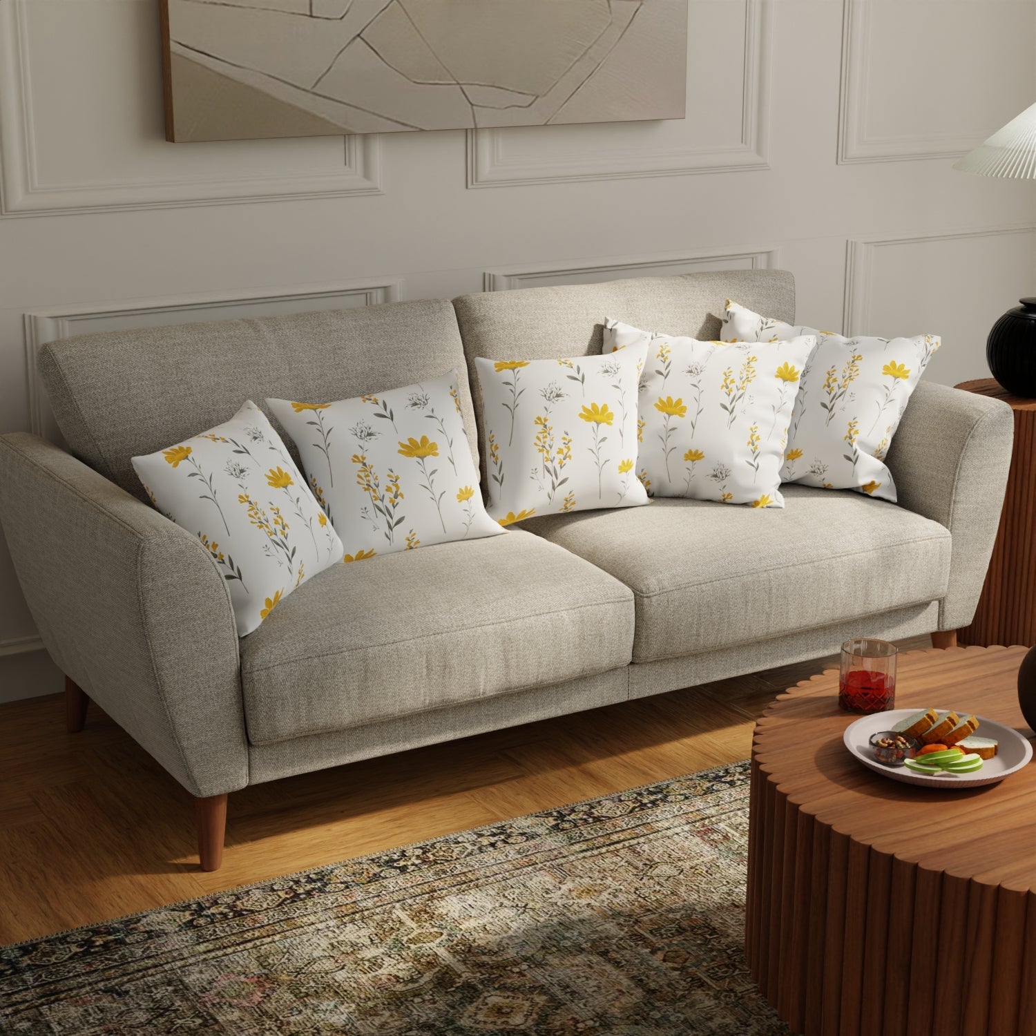Urban Space Home Furnishing Cotton Cushion Covers, Throw pillow for couch - Orchid Blooms - Yellow