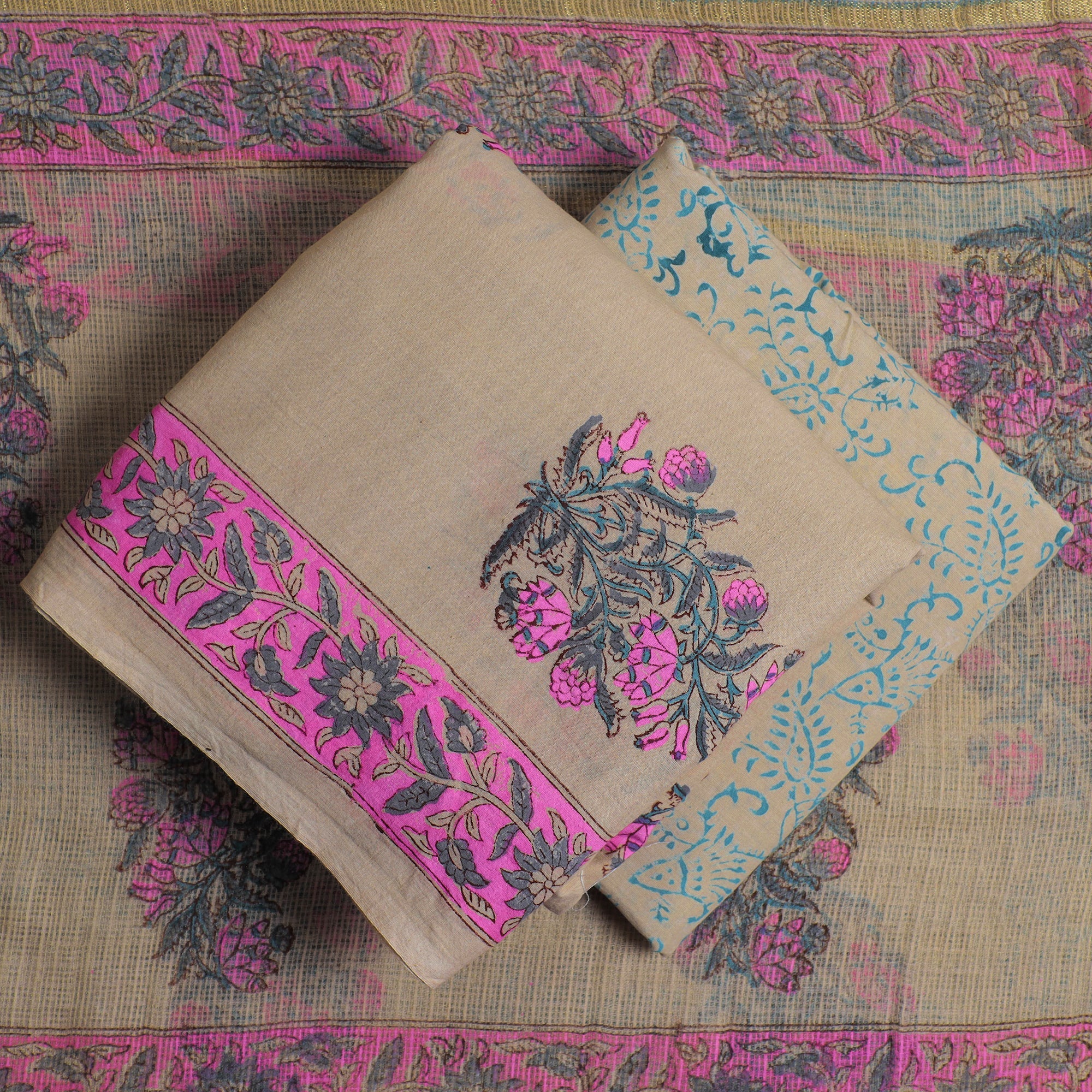 KUSUMLATA 3pc Sanganeri Block Printed Cotton Suit Material with Kota Doria Dupatta 06 - view 2