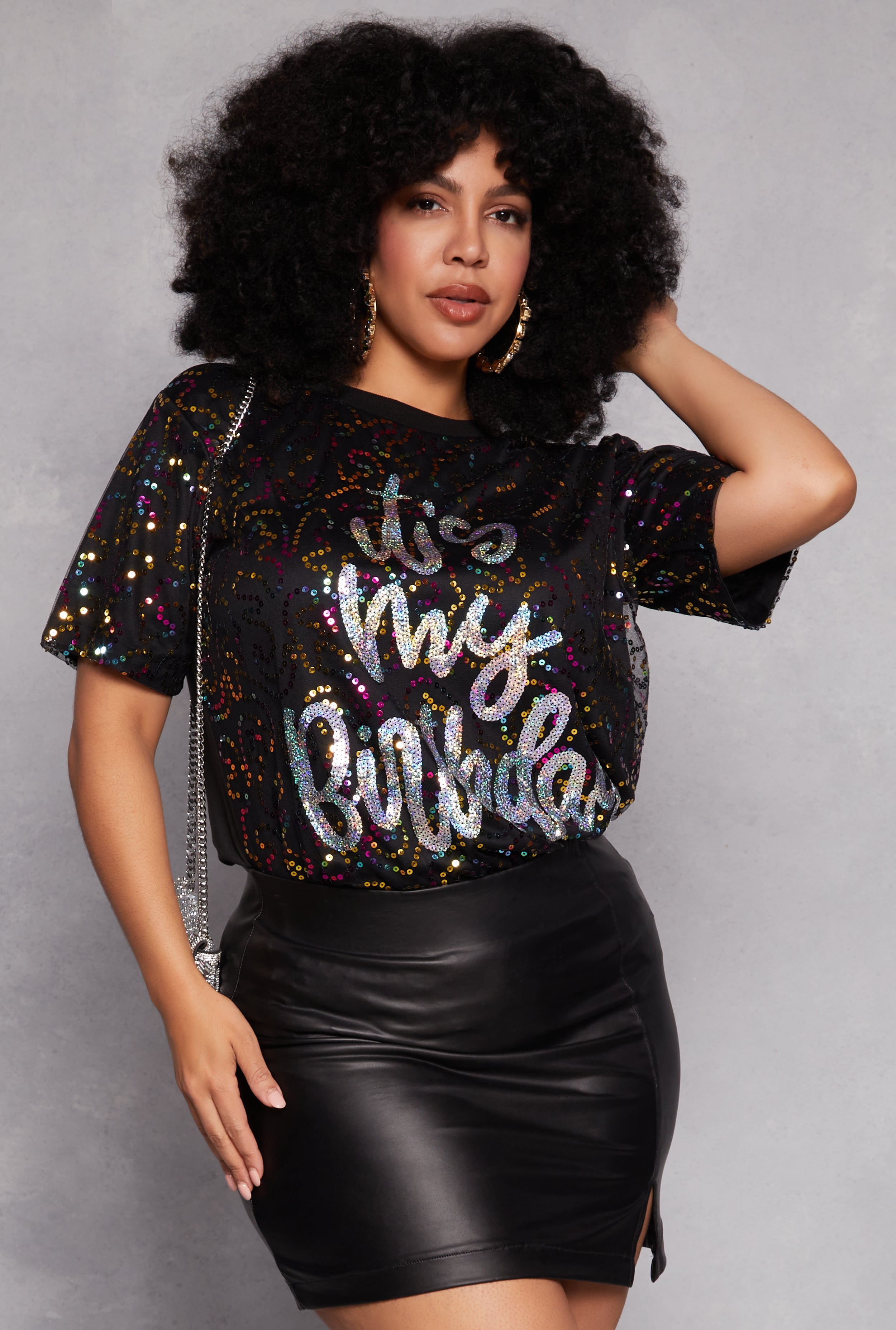Rainbow Shops Plus Size Sequin Its My Birthday Top