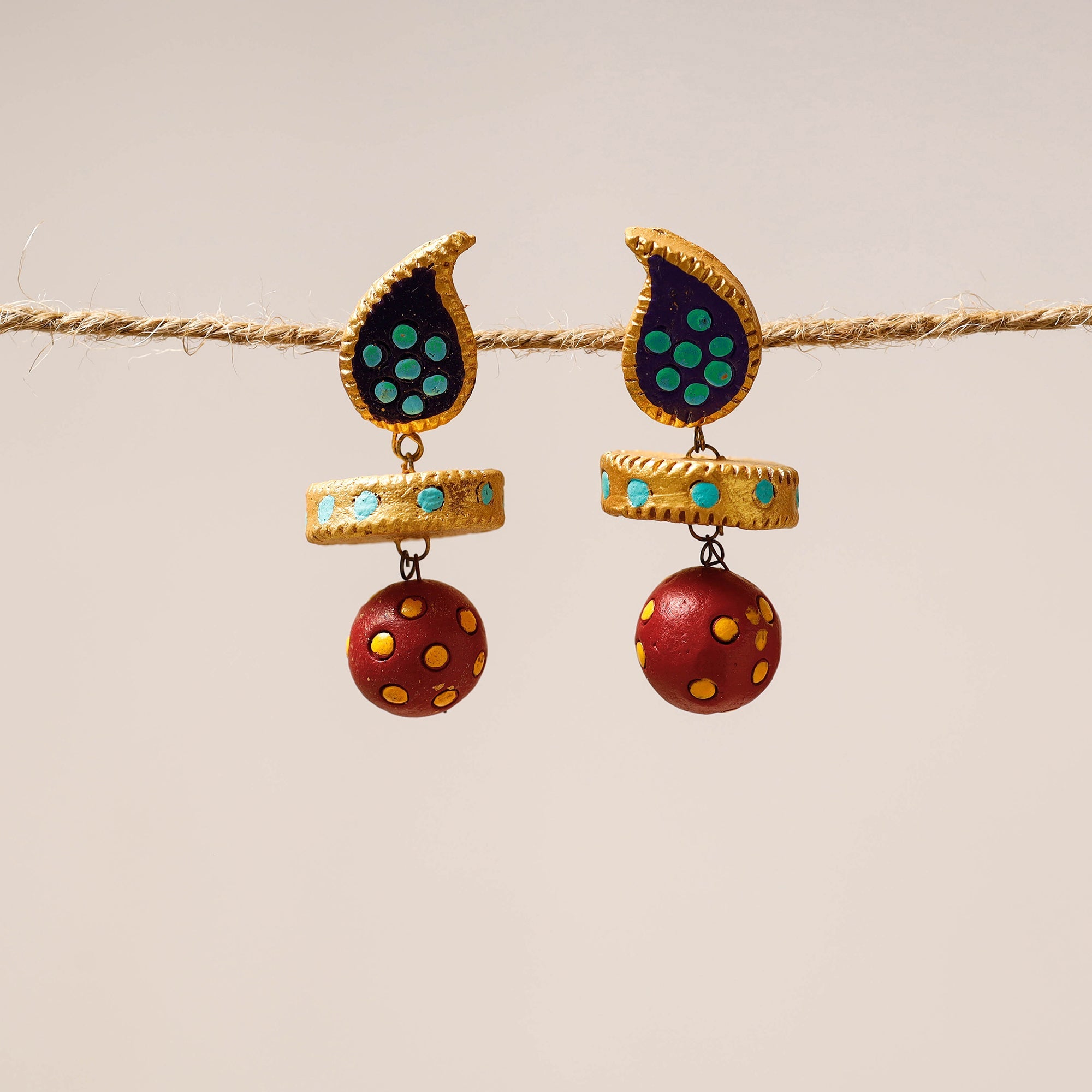 KHUSHBASH - HAPPY LOOM OF EAST Bishnupur Handpainted Terracotta Earrings 35