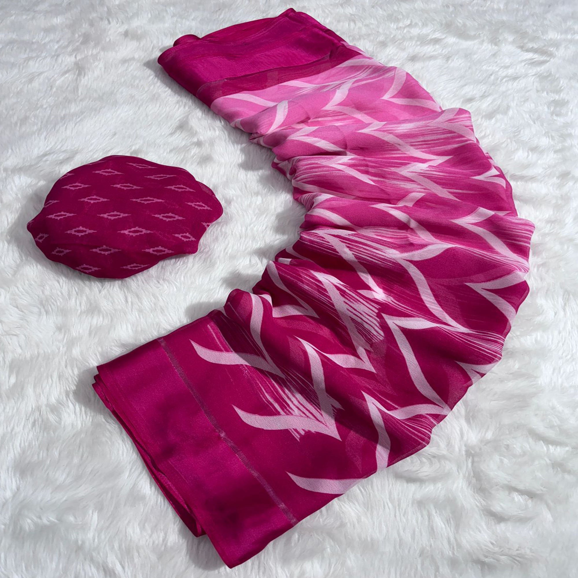 Peachmode Magenta Shibori Printed Chiffon Saree