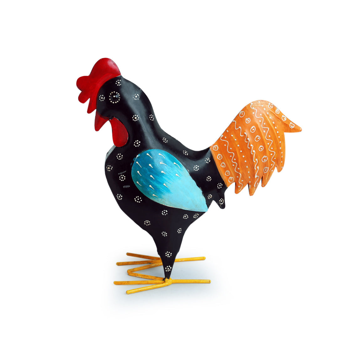 EXCLUSIVELANE 'Rooster Ruckus' Handpainted Garden Decorative Showpiece In Metal (12 Inch) - view 2