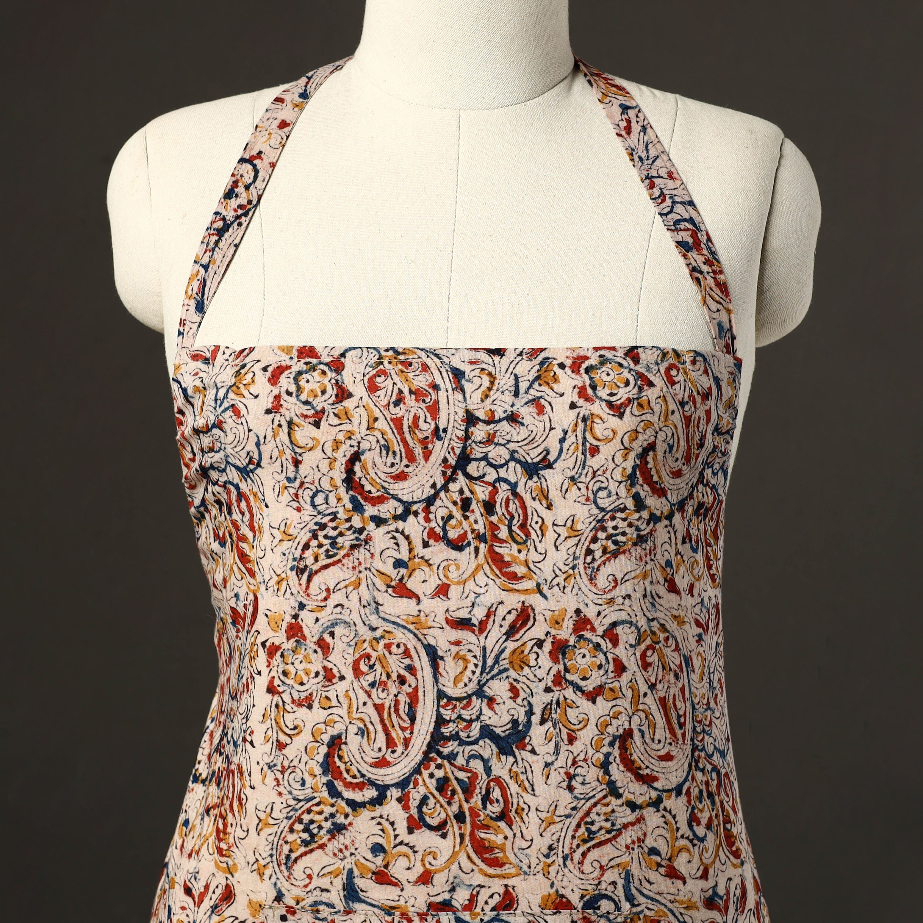 JALPARI Beige - Kalamkari Block Print Cotton Apron with Pocket 42 - view 2