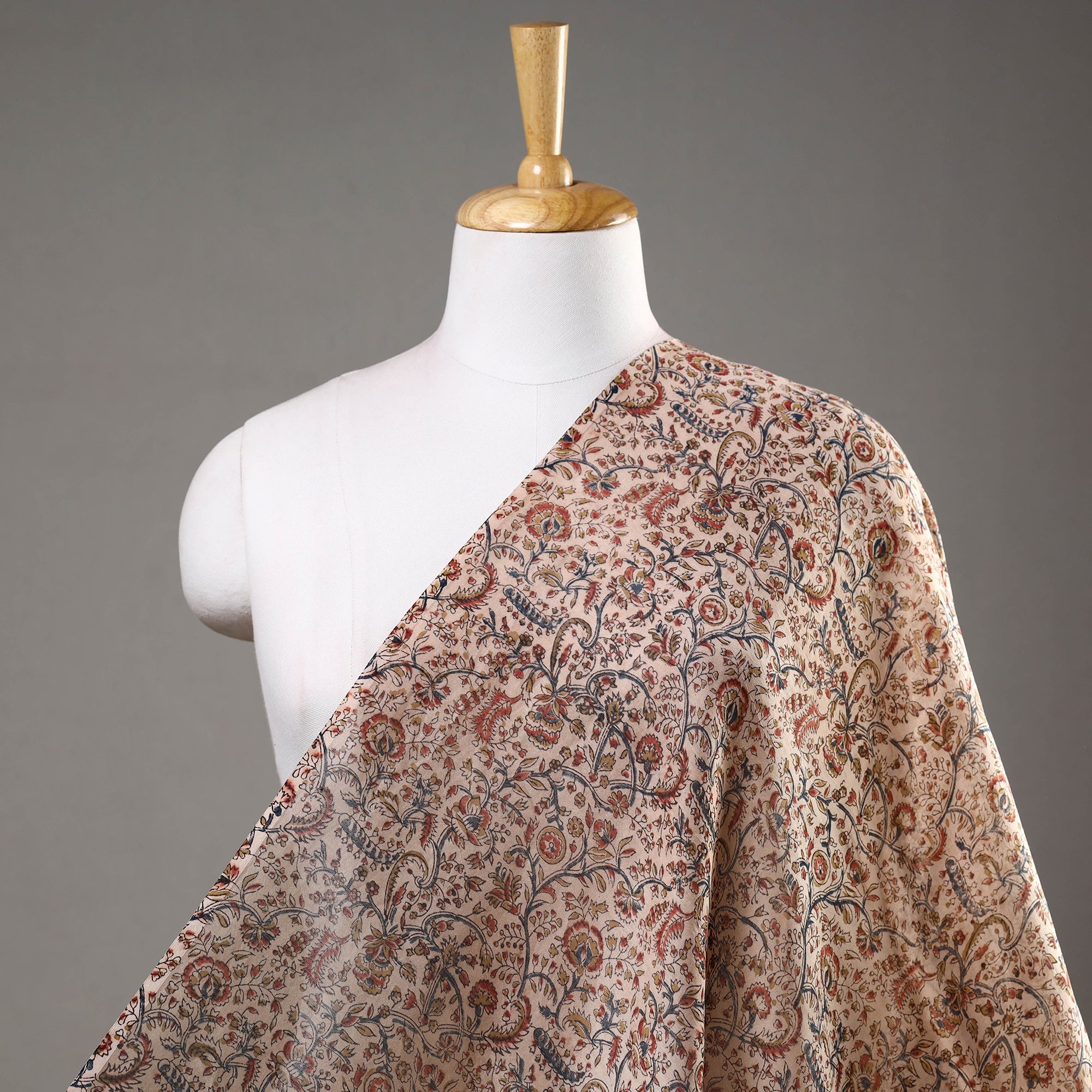PITCHUKA SRINIVAS KALAMKARI PEDANA Beige - Pedana Kalamkari Block Printed Chanderi Silk Fabric