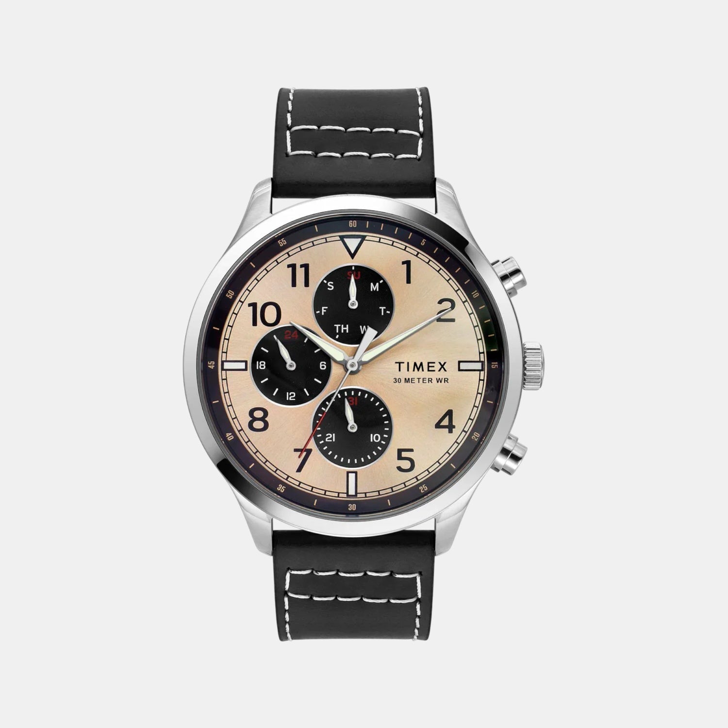 Timex Fashion Men Quartz Copper Dial Multi-Function Leather Watch TWEG23900