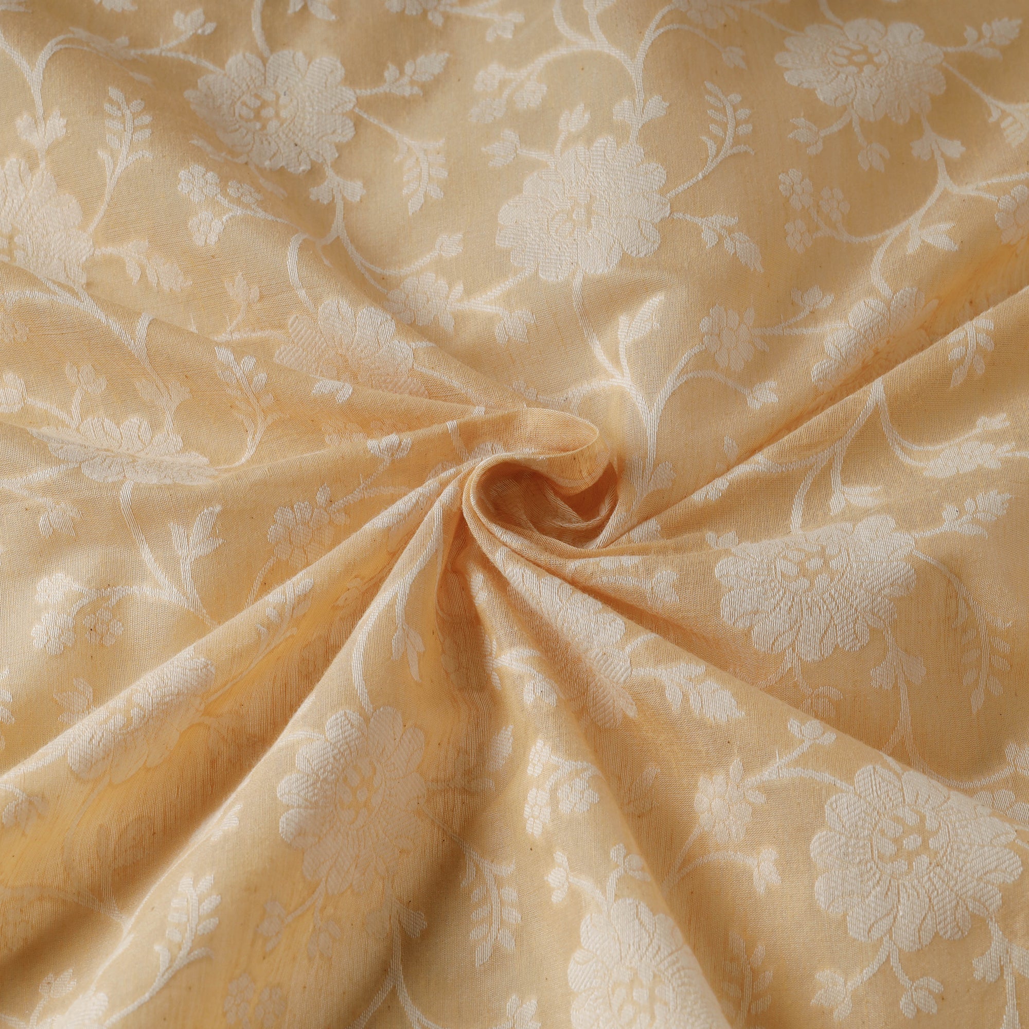 ITOKRI CRAFTS INITIATIVE Beige - Pure Handwoven Cutwork Buti Cotton Banarasi Fabric 12